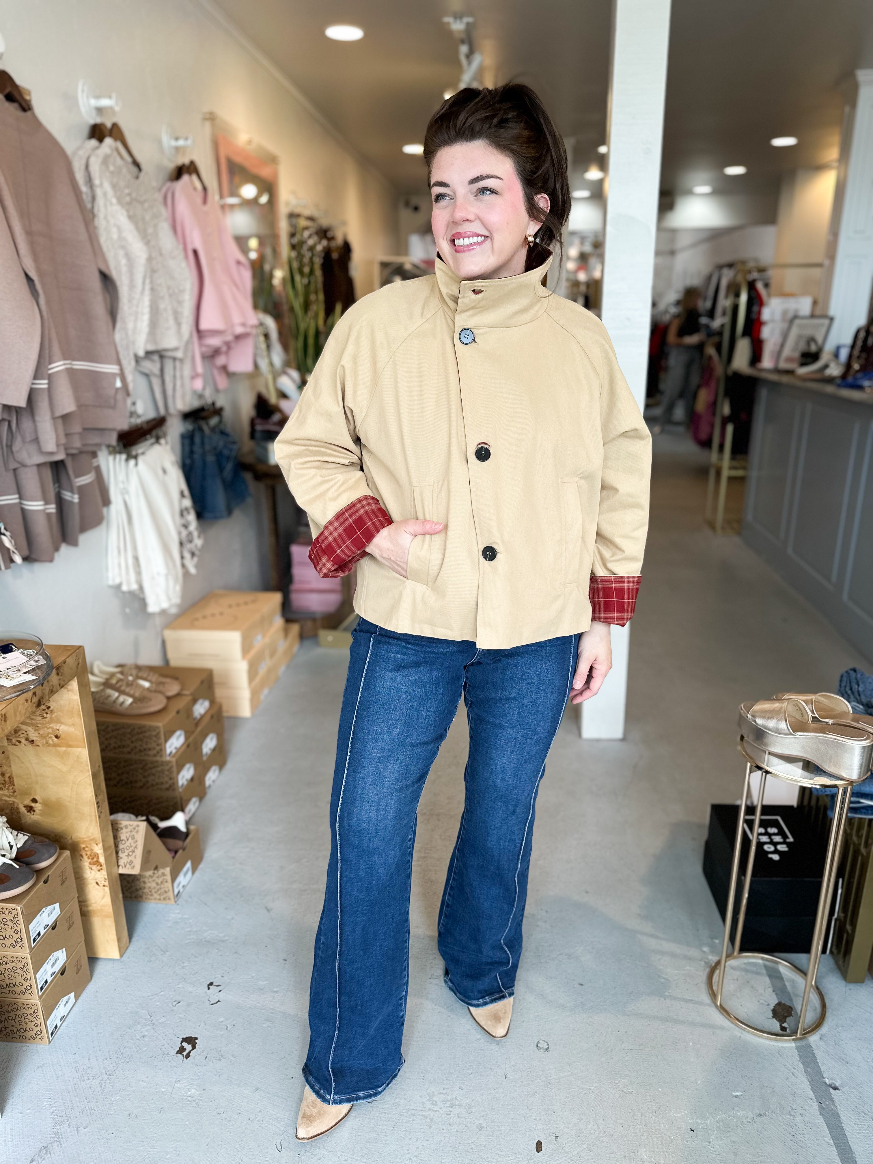Plus Size Reversible Crop Trench Coat