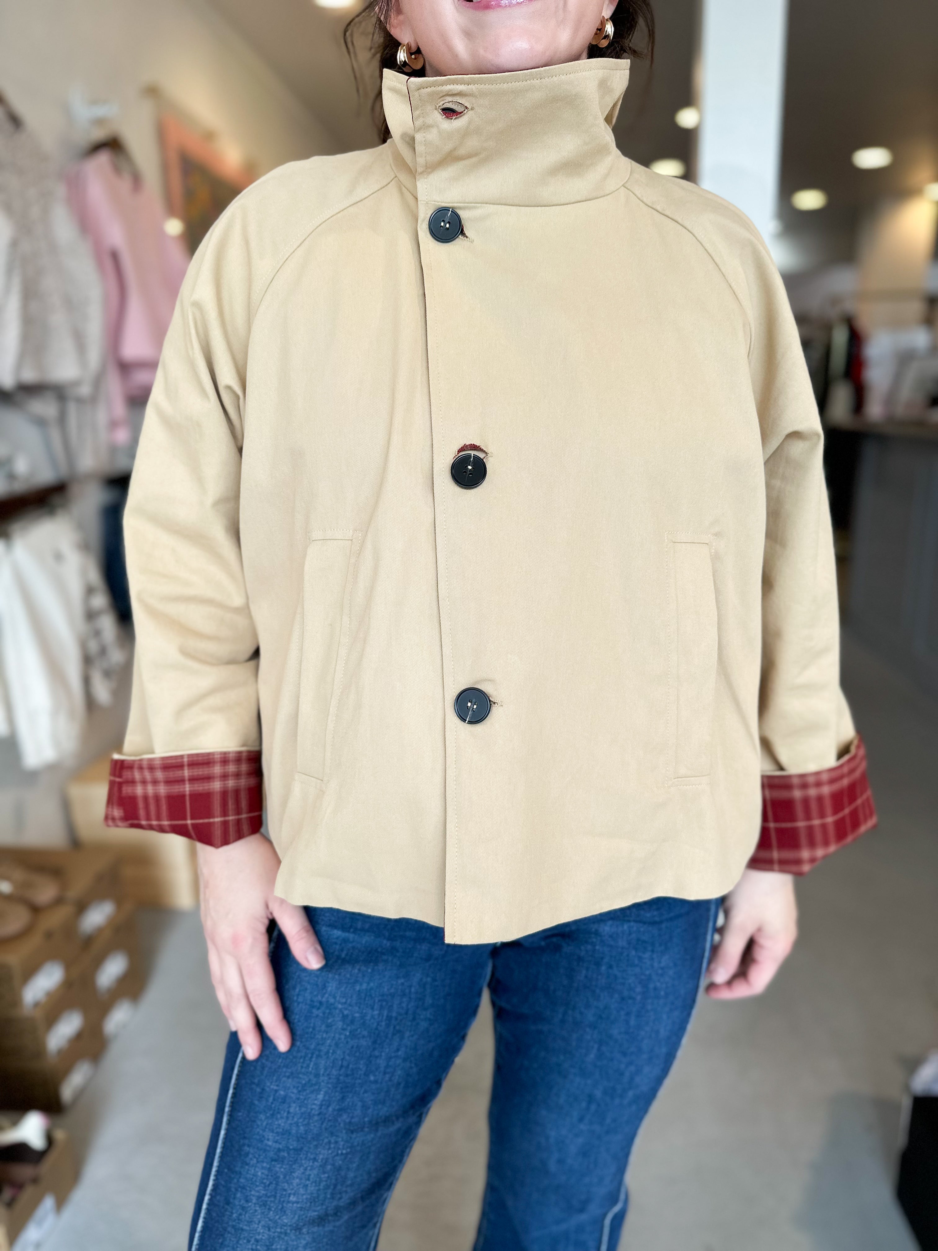 Plus Size Reversible Crop Trench Coat