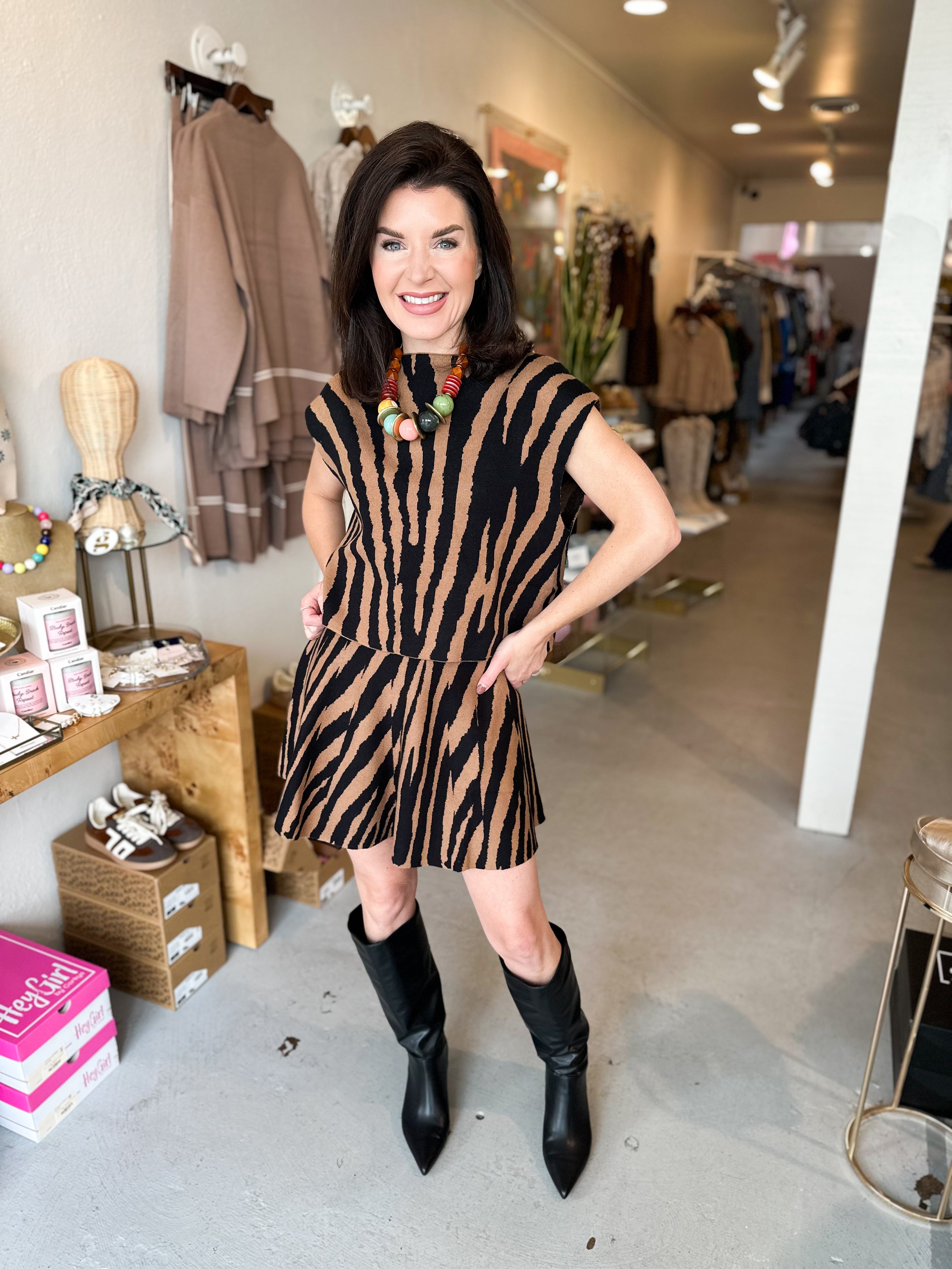 Tiger Print Mock Neck Top