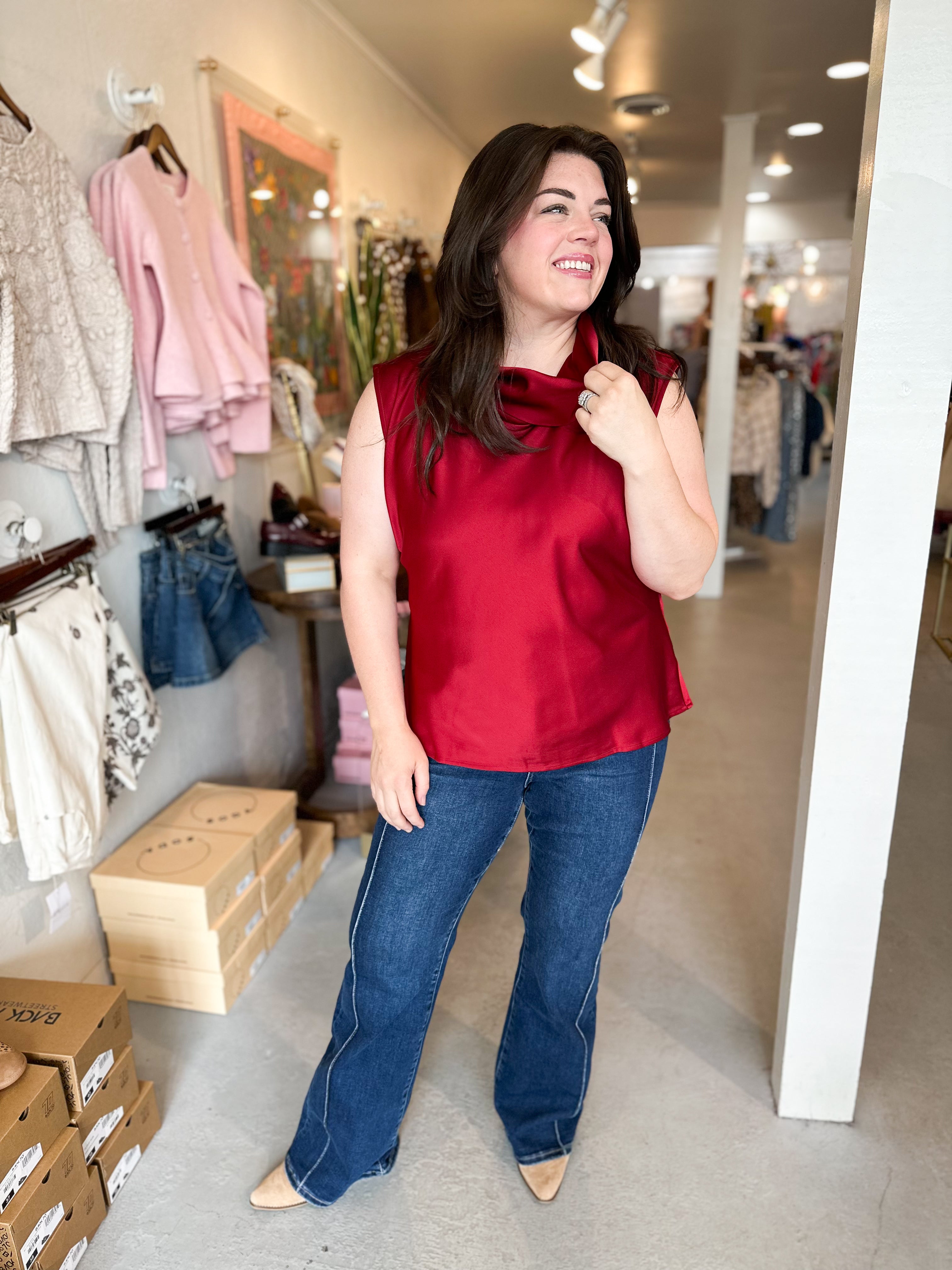 Plus Size Sleeveless Satin Top
