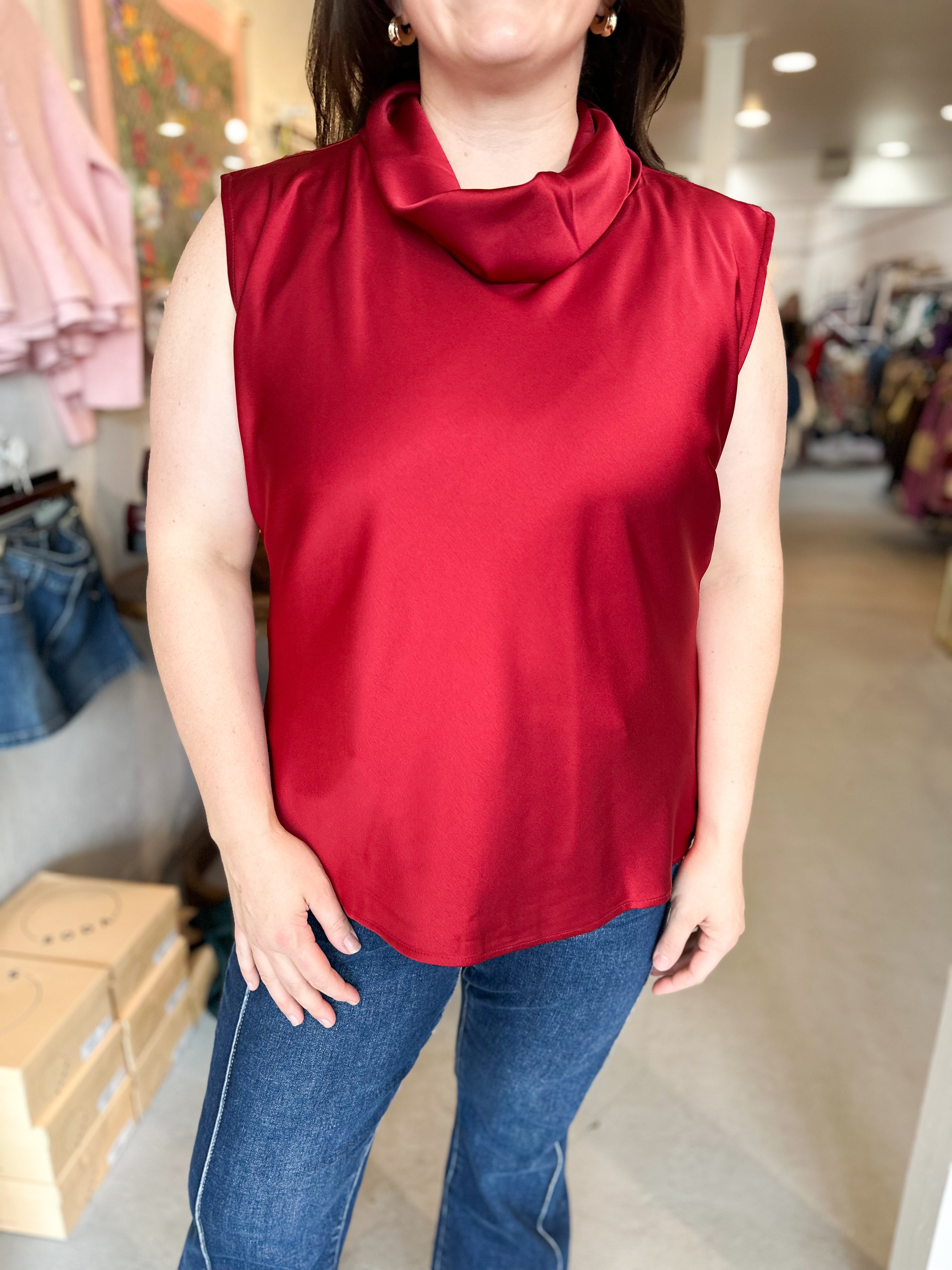 Plus Size Sleeveless Satin Top