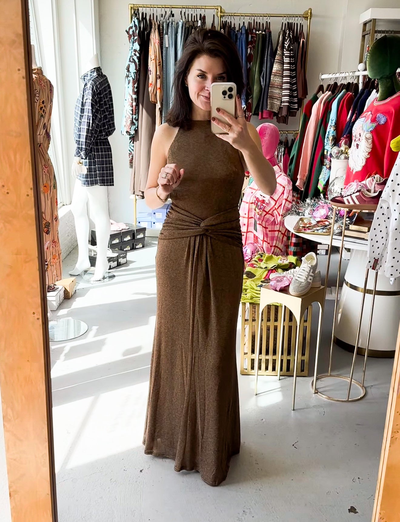 Metallic Halter Maxi Dress