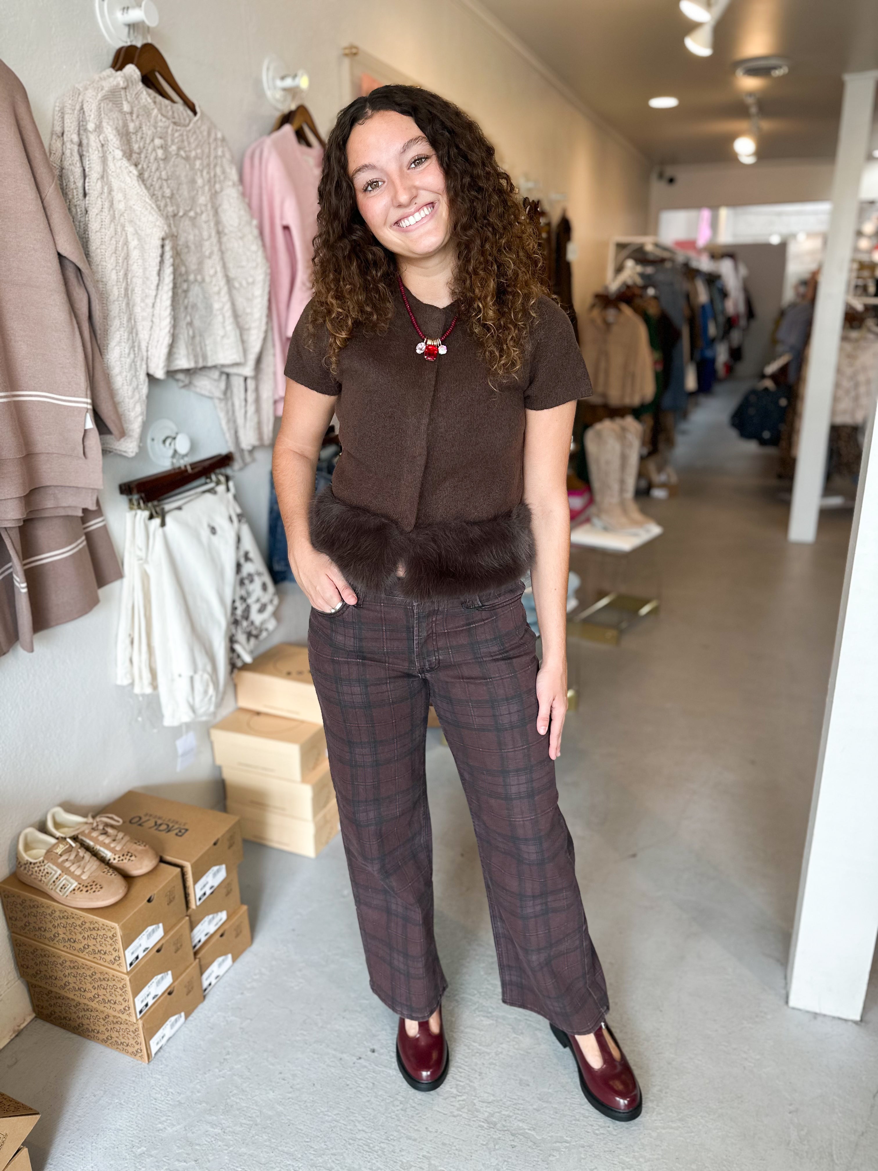 Fur Trimmed Button Top