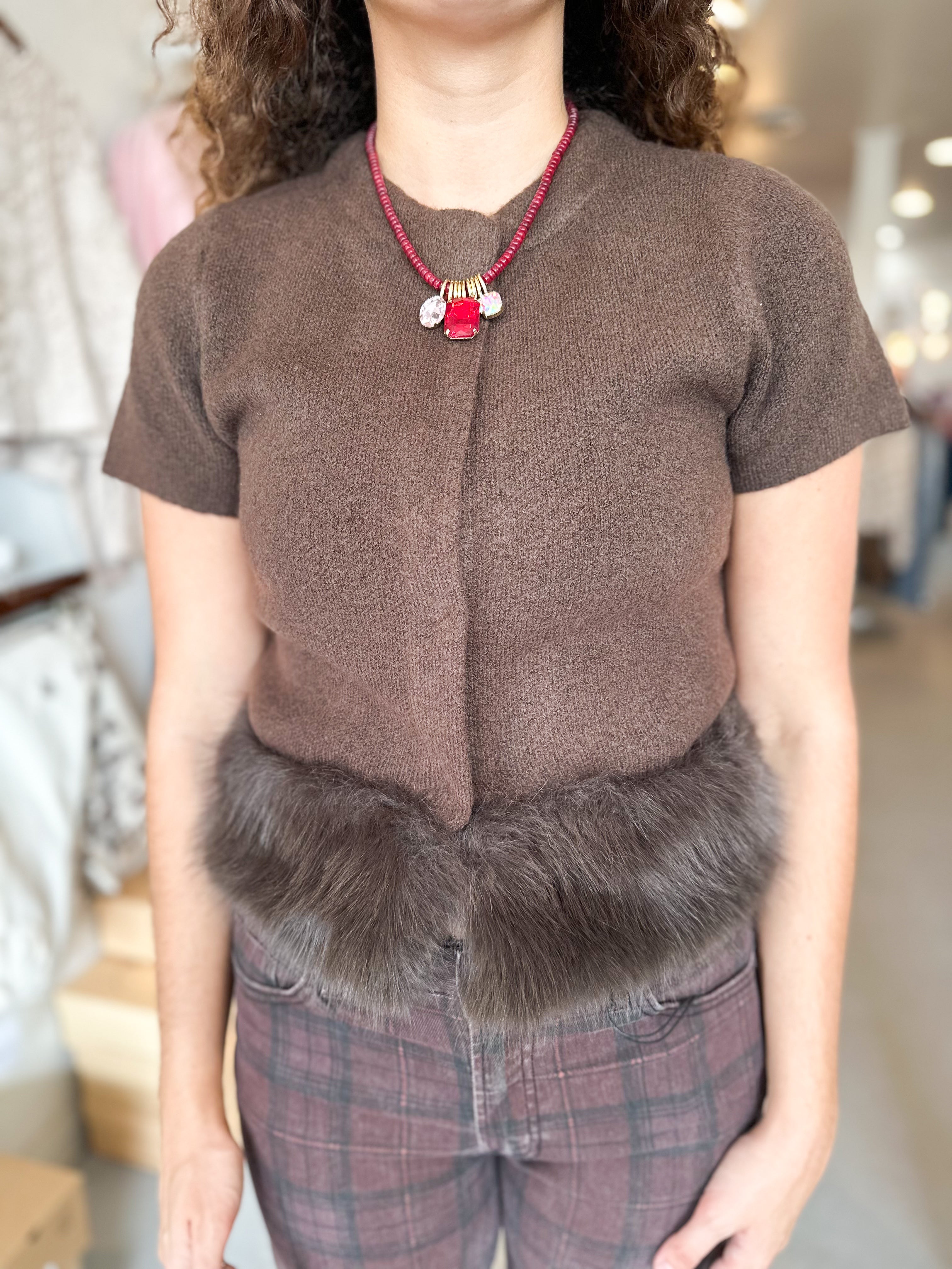 Fur Trimmed Button Top