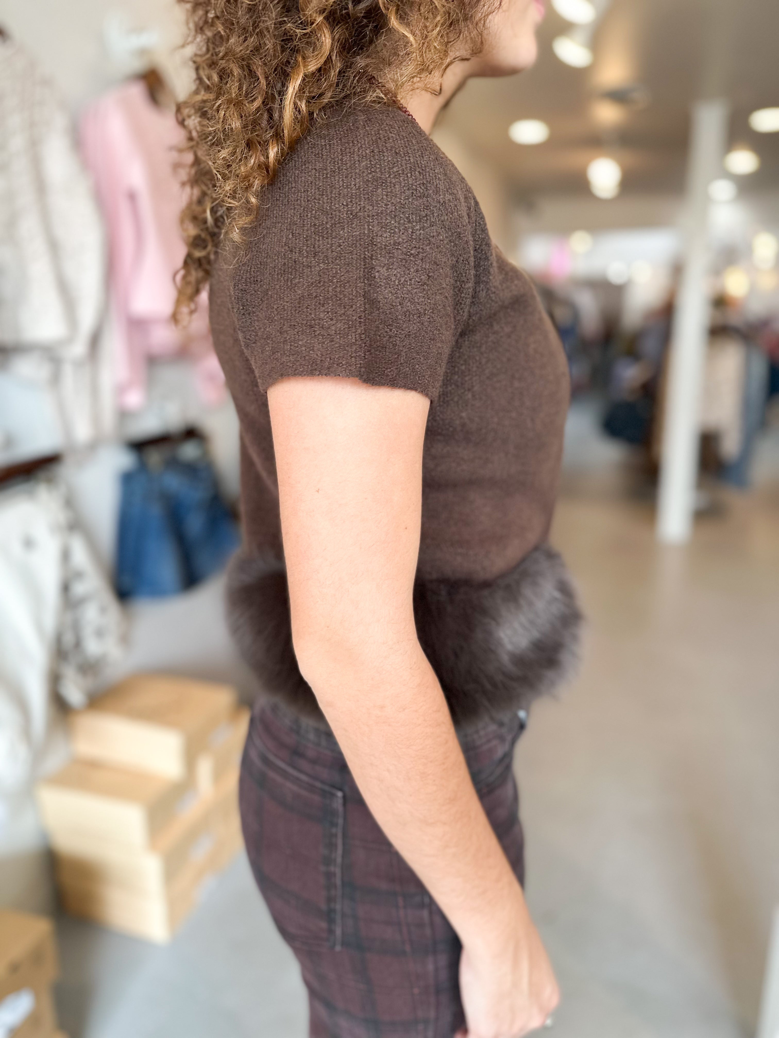 Fur Trimmed Button Top