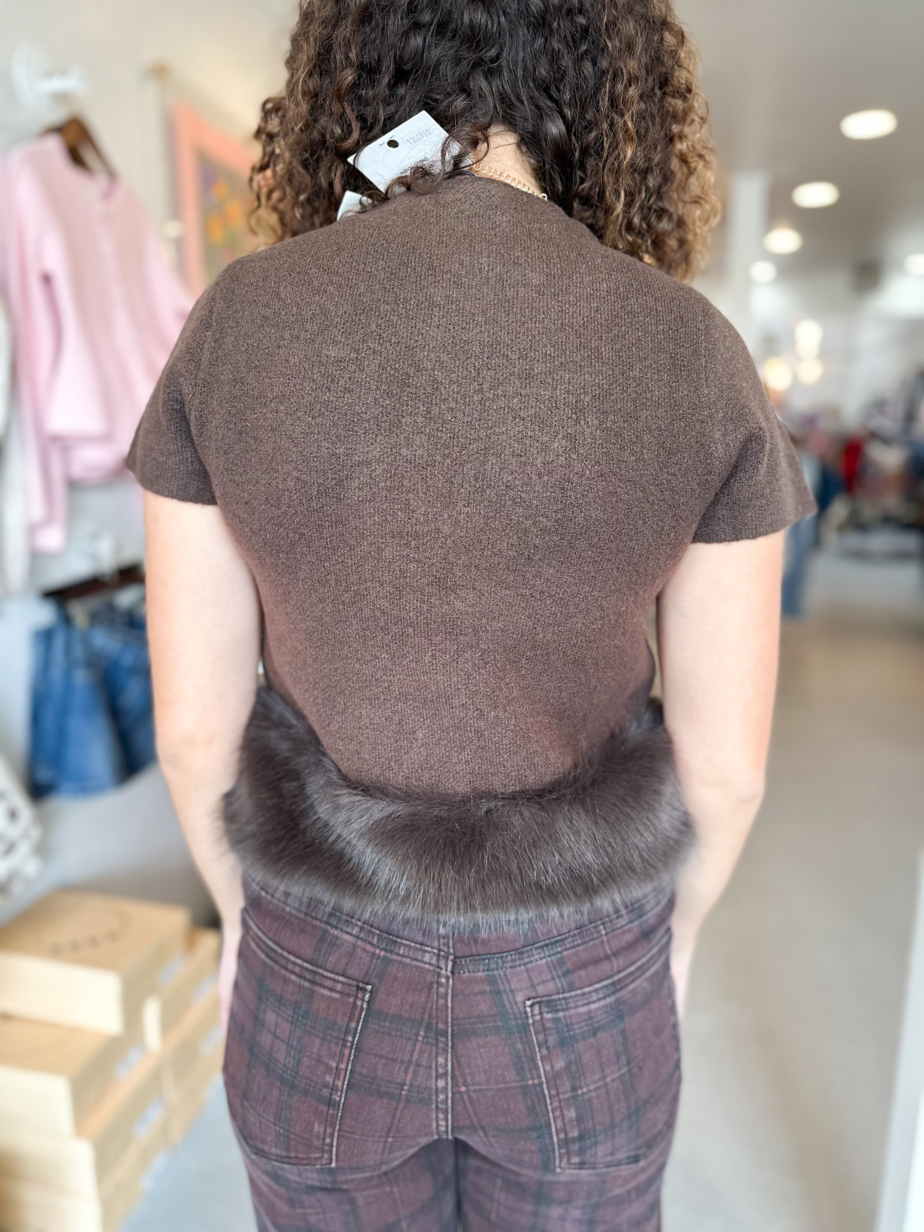 Fur Trimmed Button Top