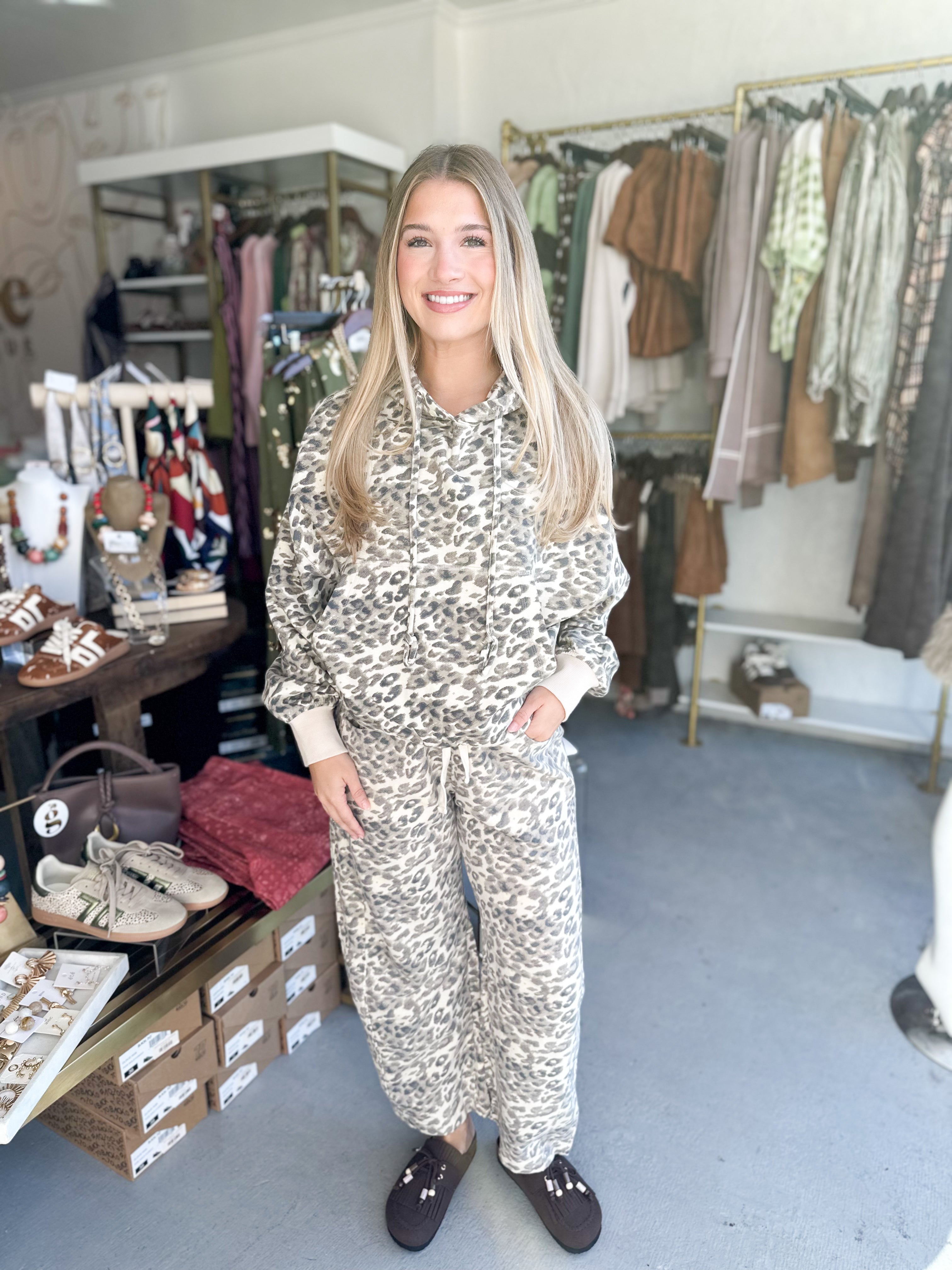 Leopard Terry Barrel Pants