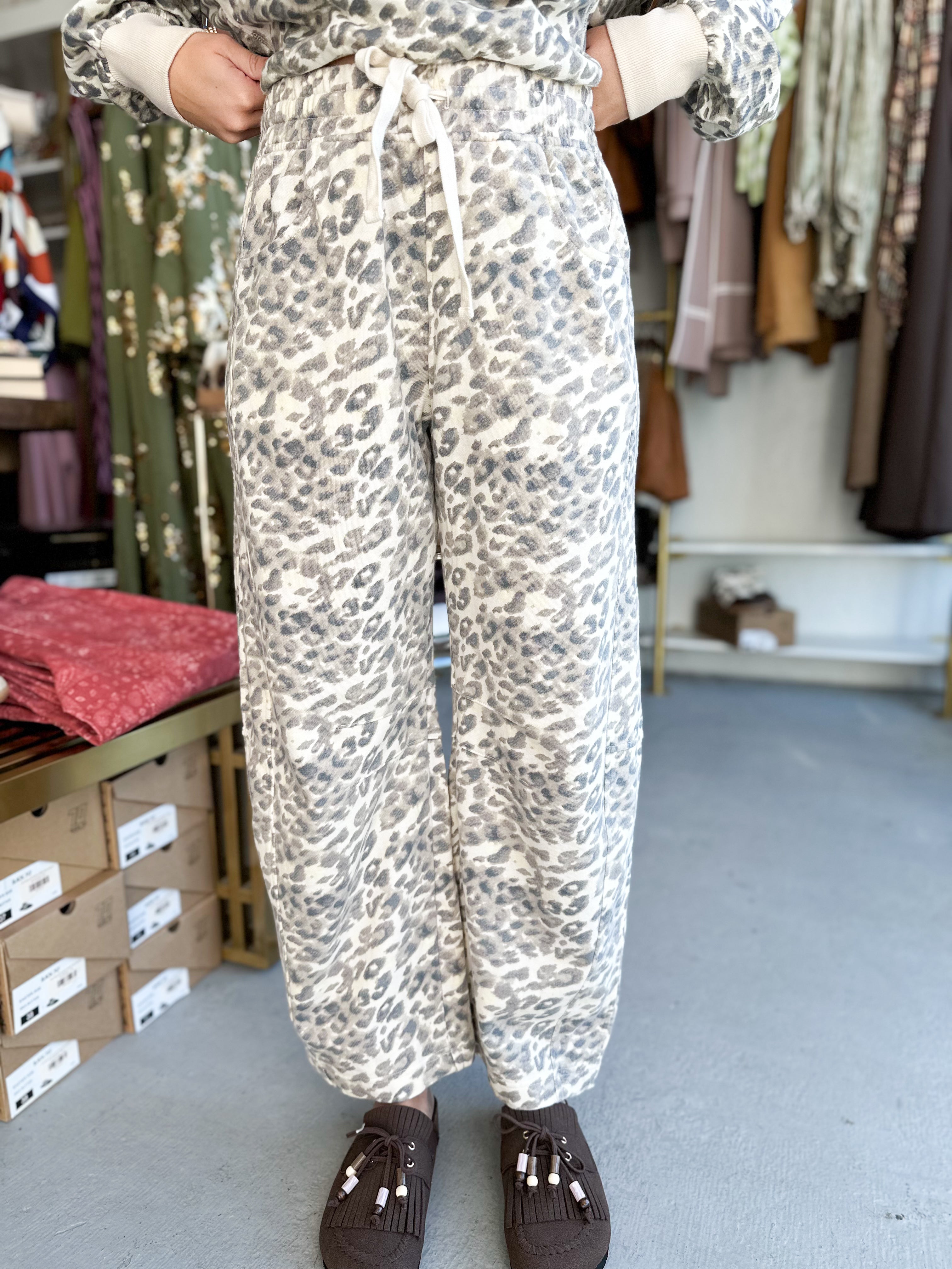 Leopard Terry Barrel Pants