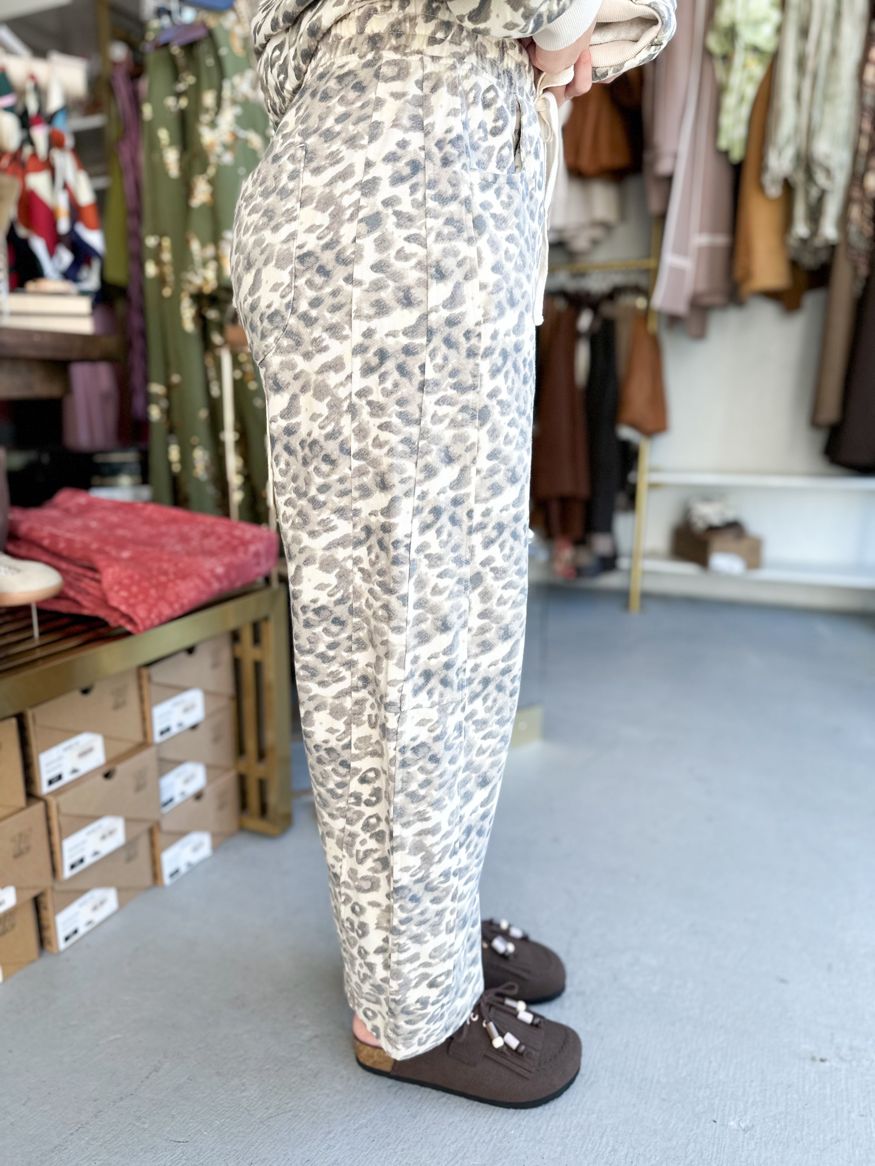 Leopard Terry Barrel Pants