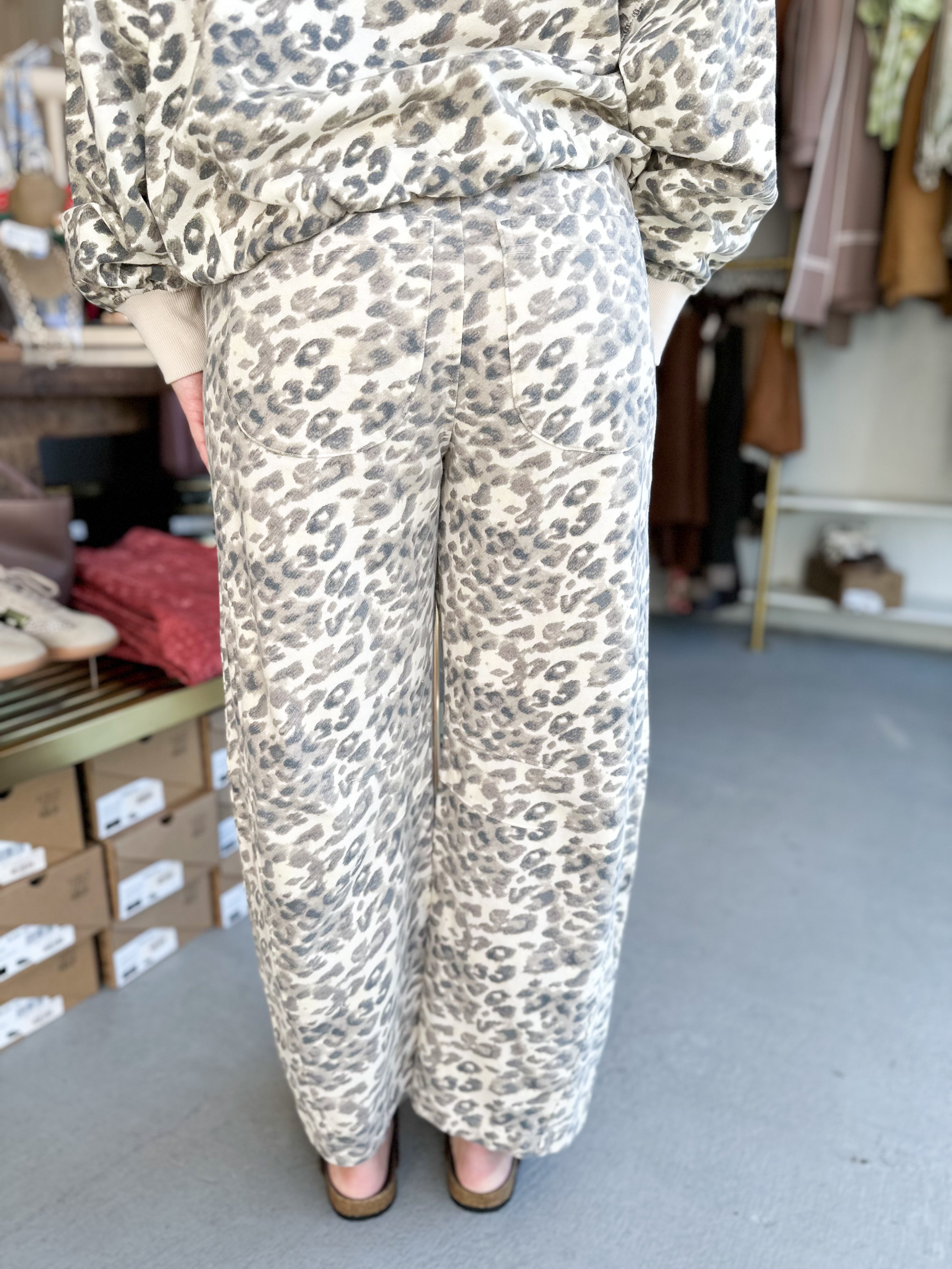 Leopard Terry Barrel Pants