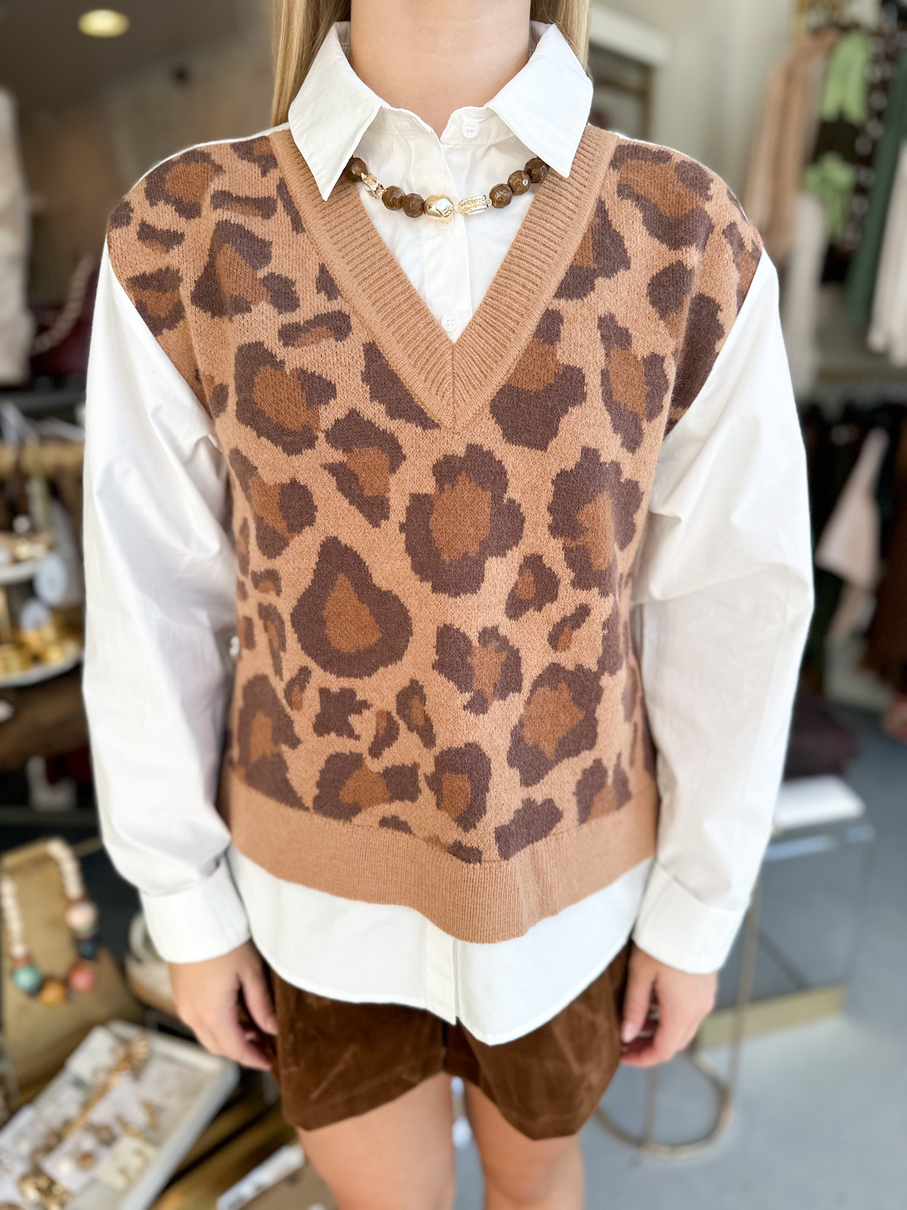 Leopard Panel Oxford Layered Shirt