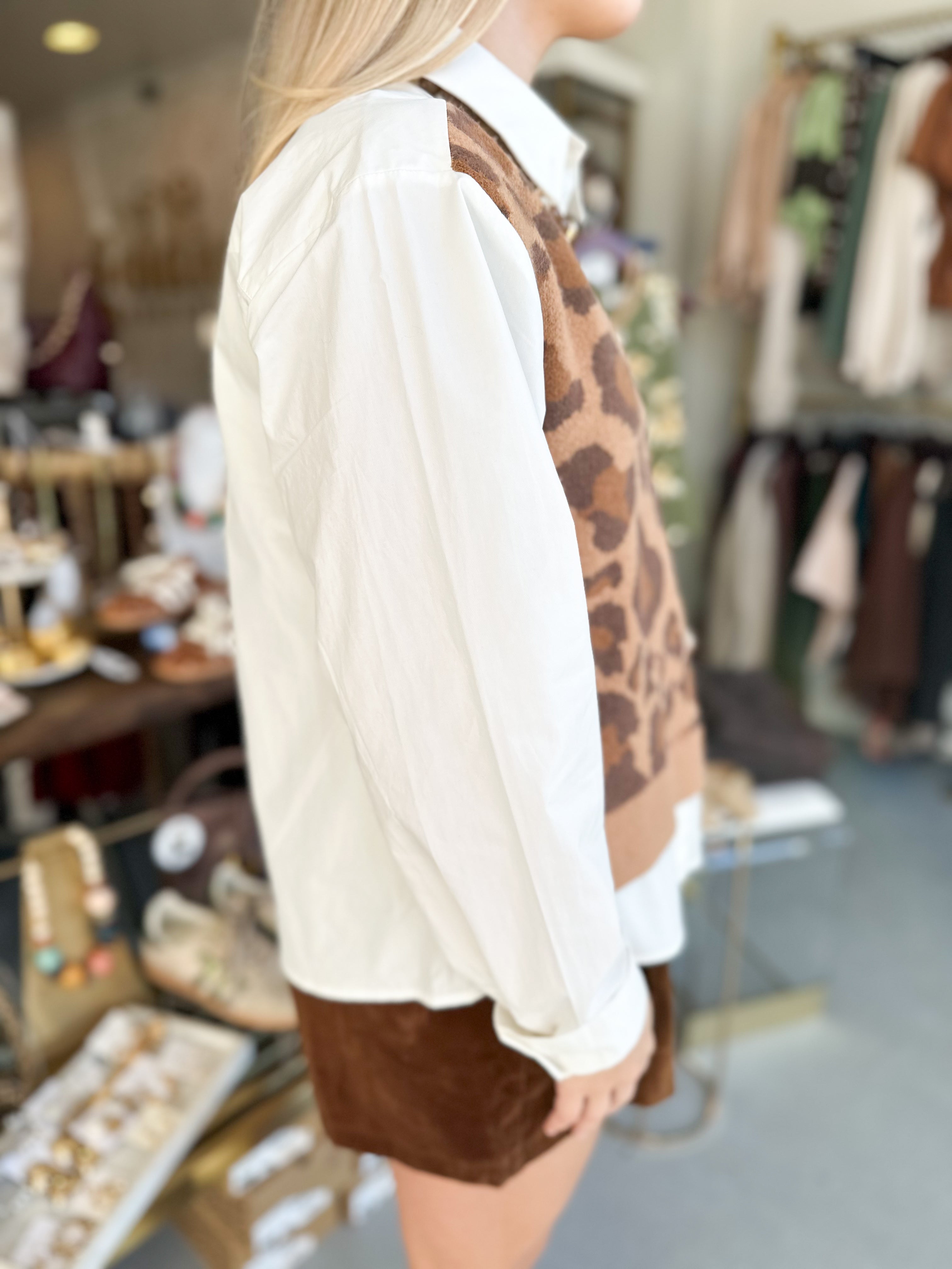 Leopard Panel Oxford Layered Shirt
