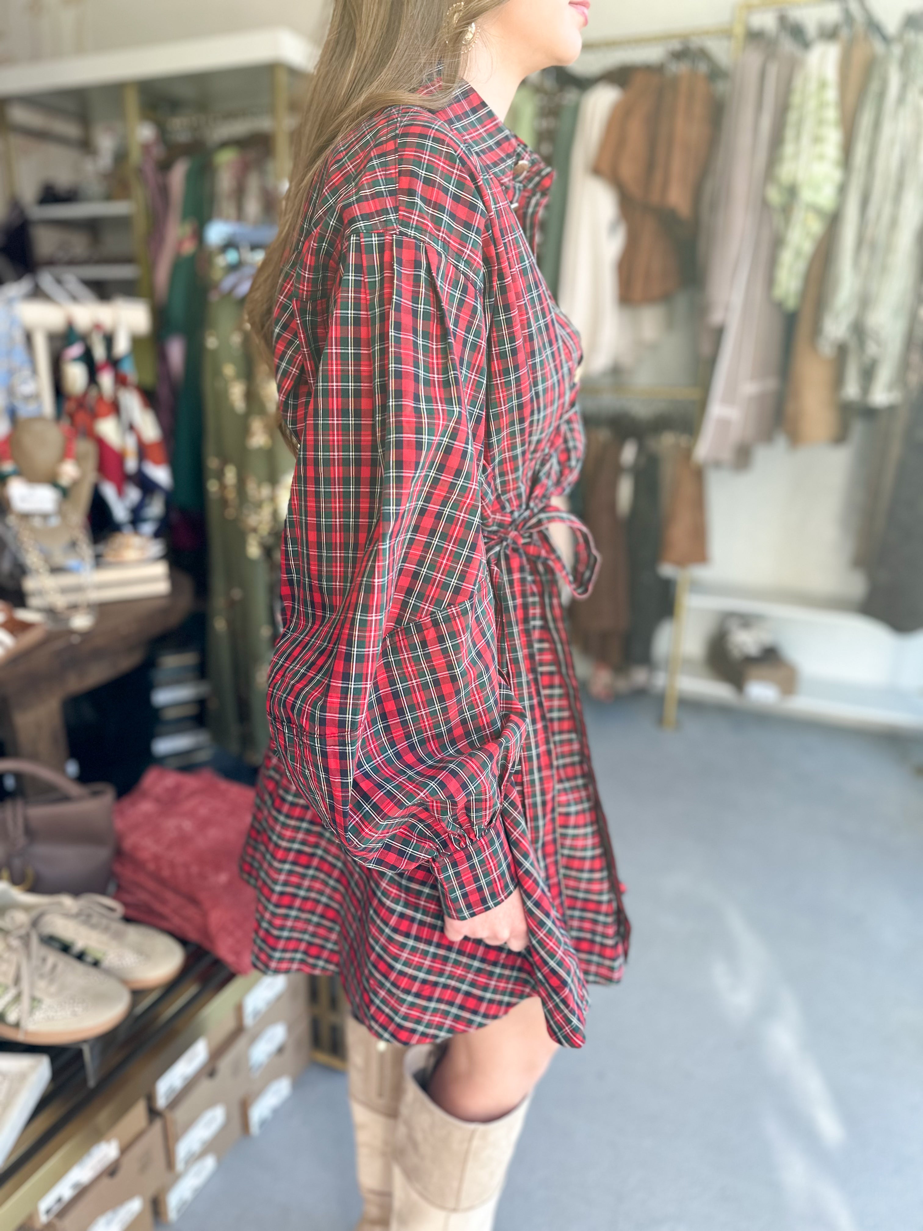 Asymmetrical Plaid Wrap Dress