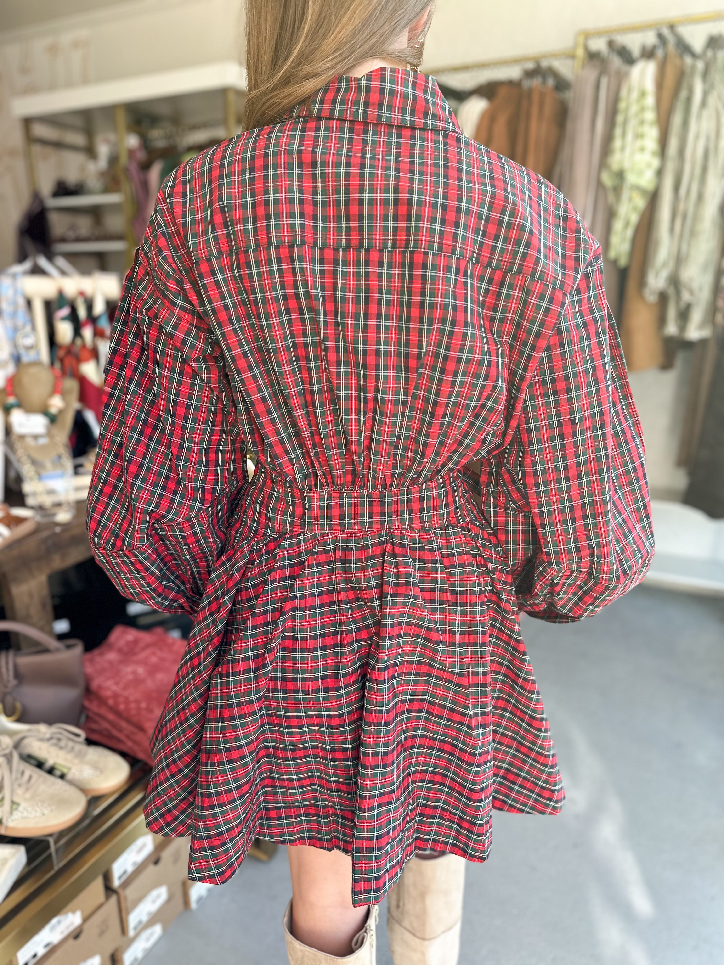 Asymmetrical Plaid Wrap Dress