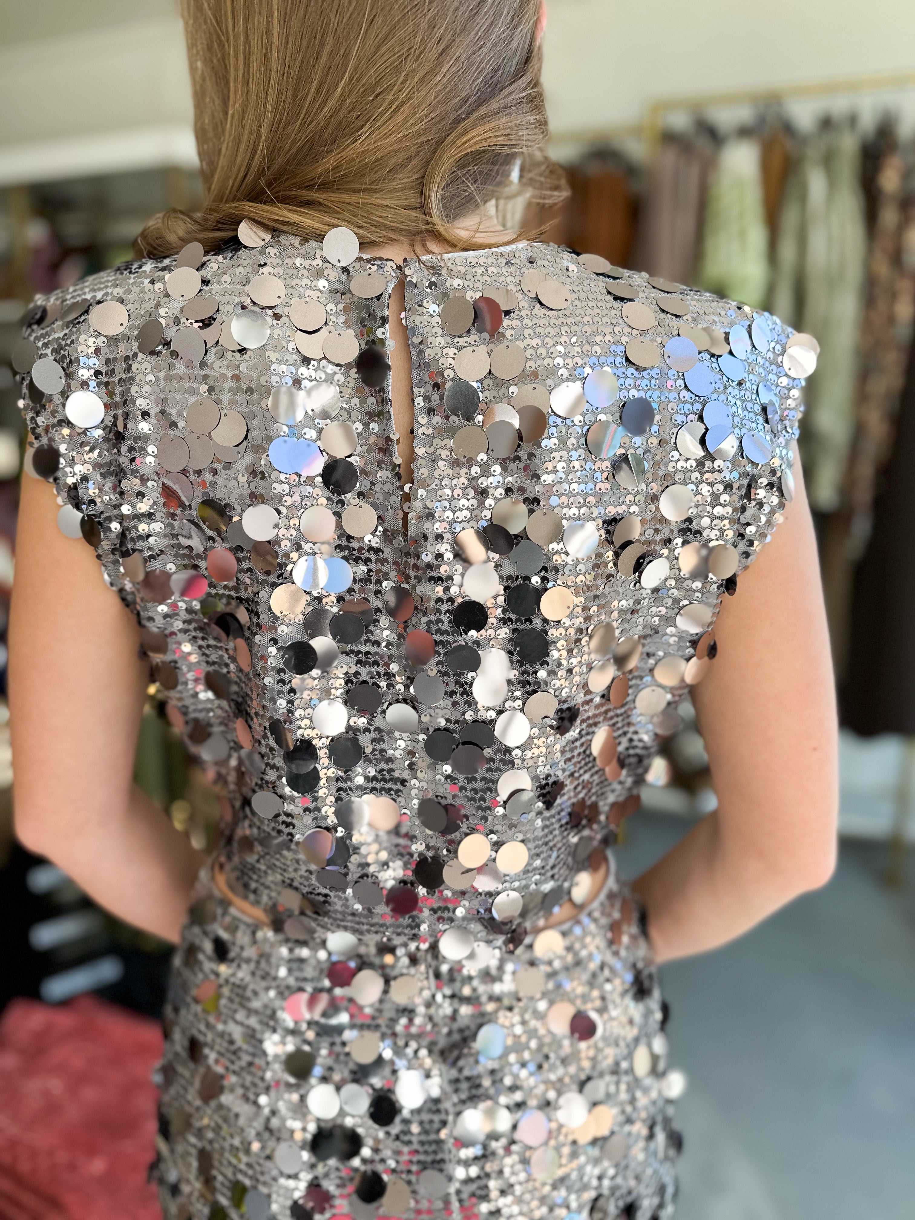 Silver Cropped Sequin Top