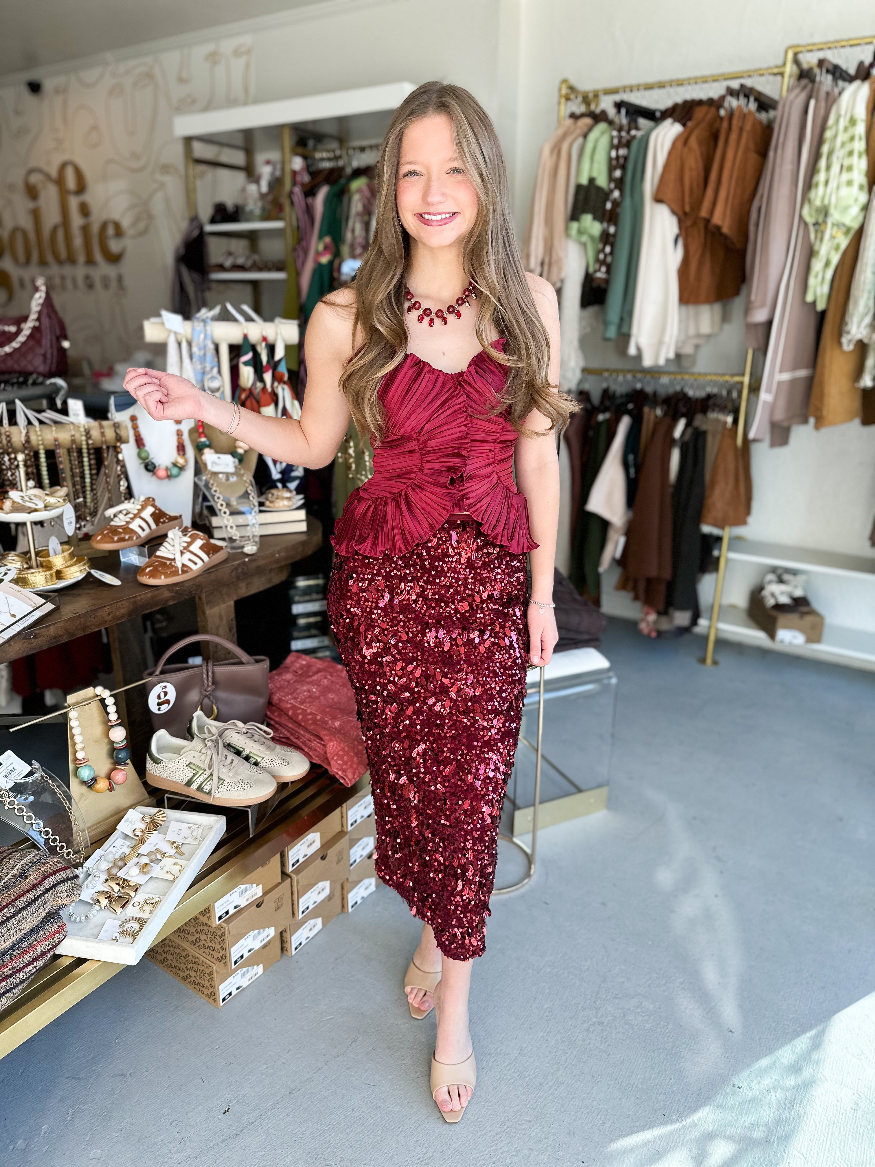 Pleated Satin Ruffle Top