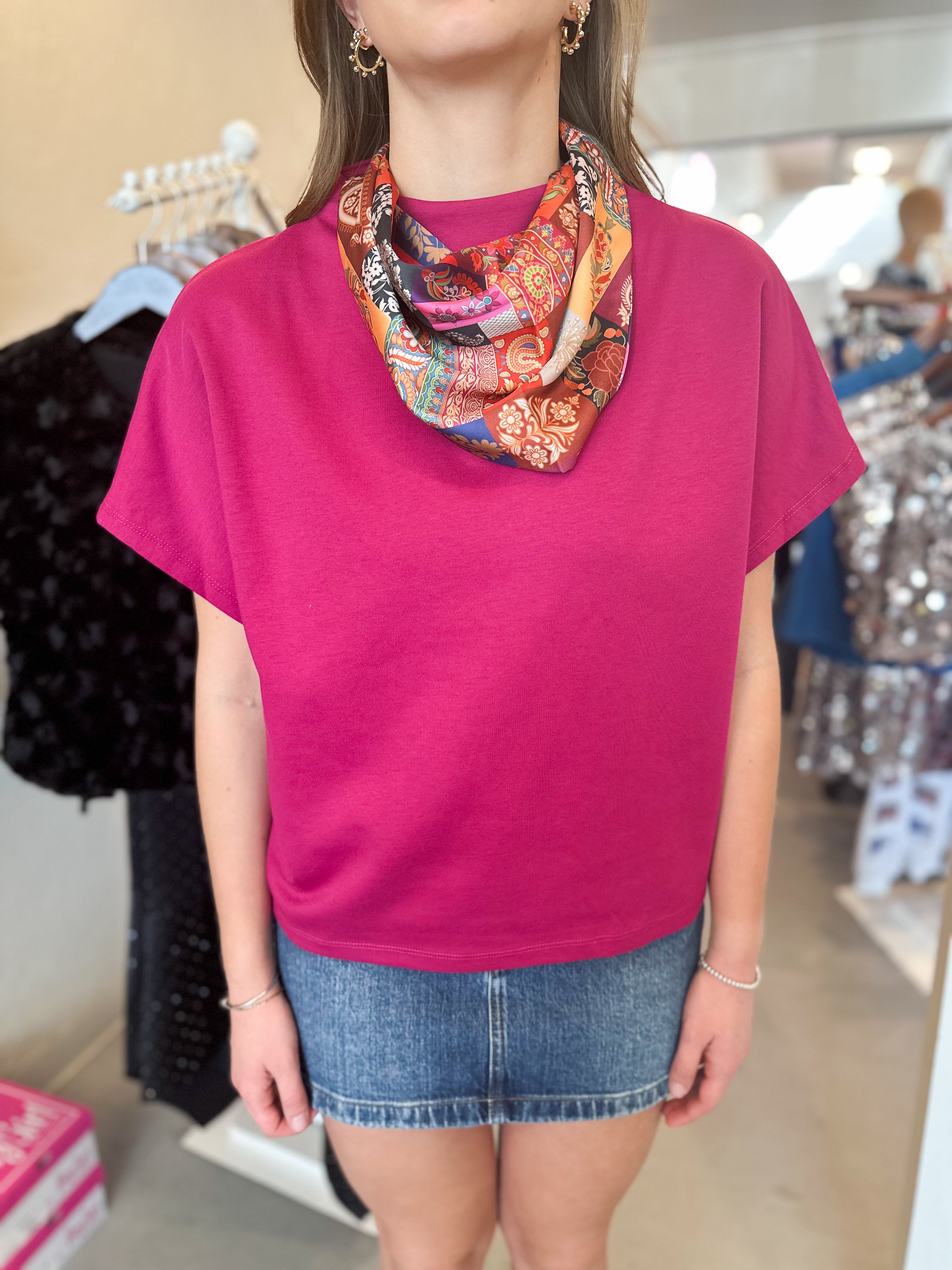 Mock Neck Batwing Sleeve Top