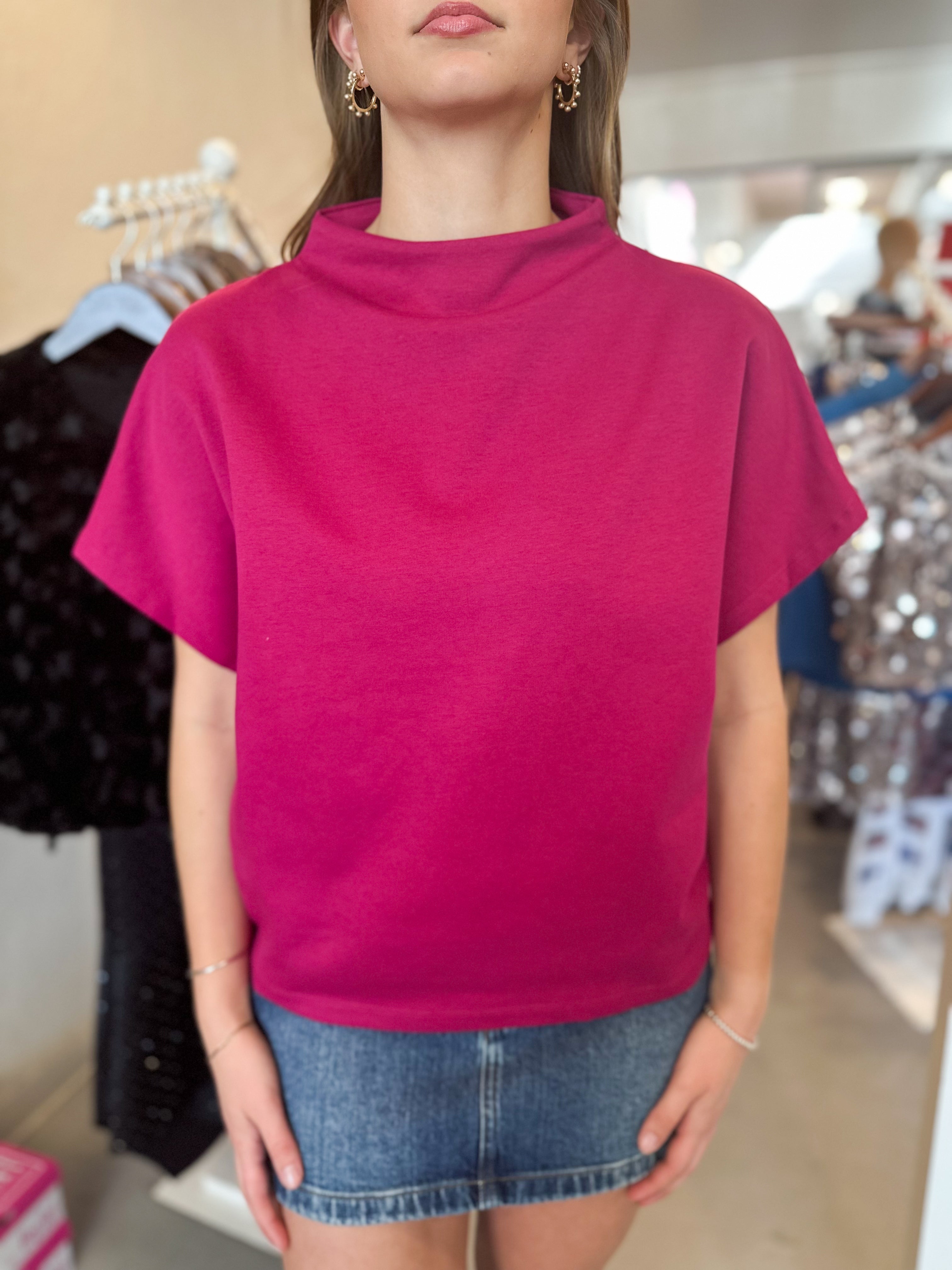 Mock Neck Batwing Sleeve Top