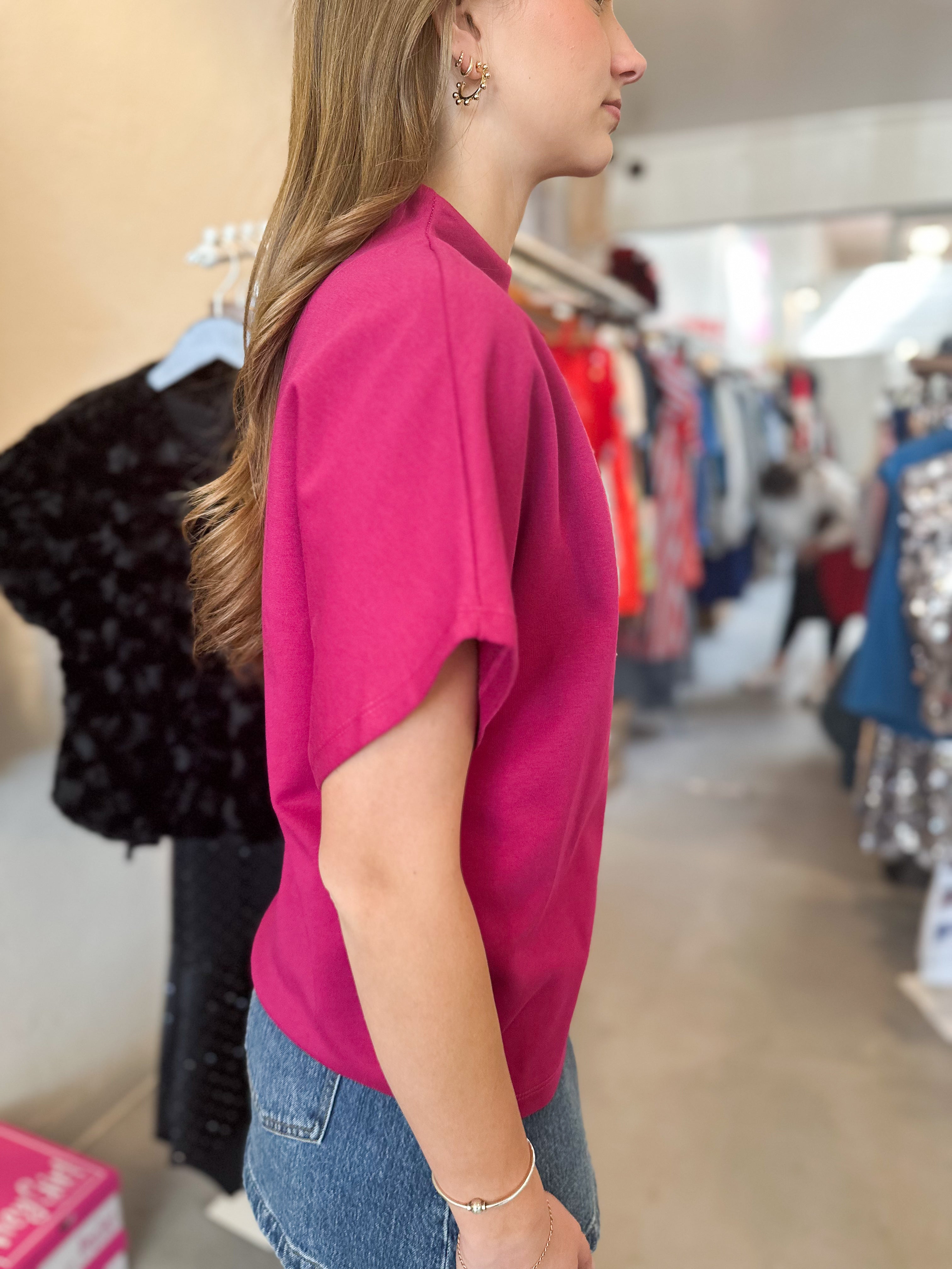 Mock Neck Batwing Sleeve Top