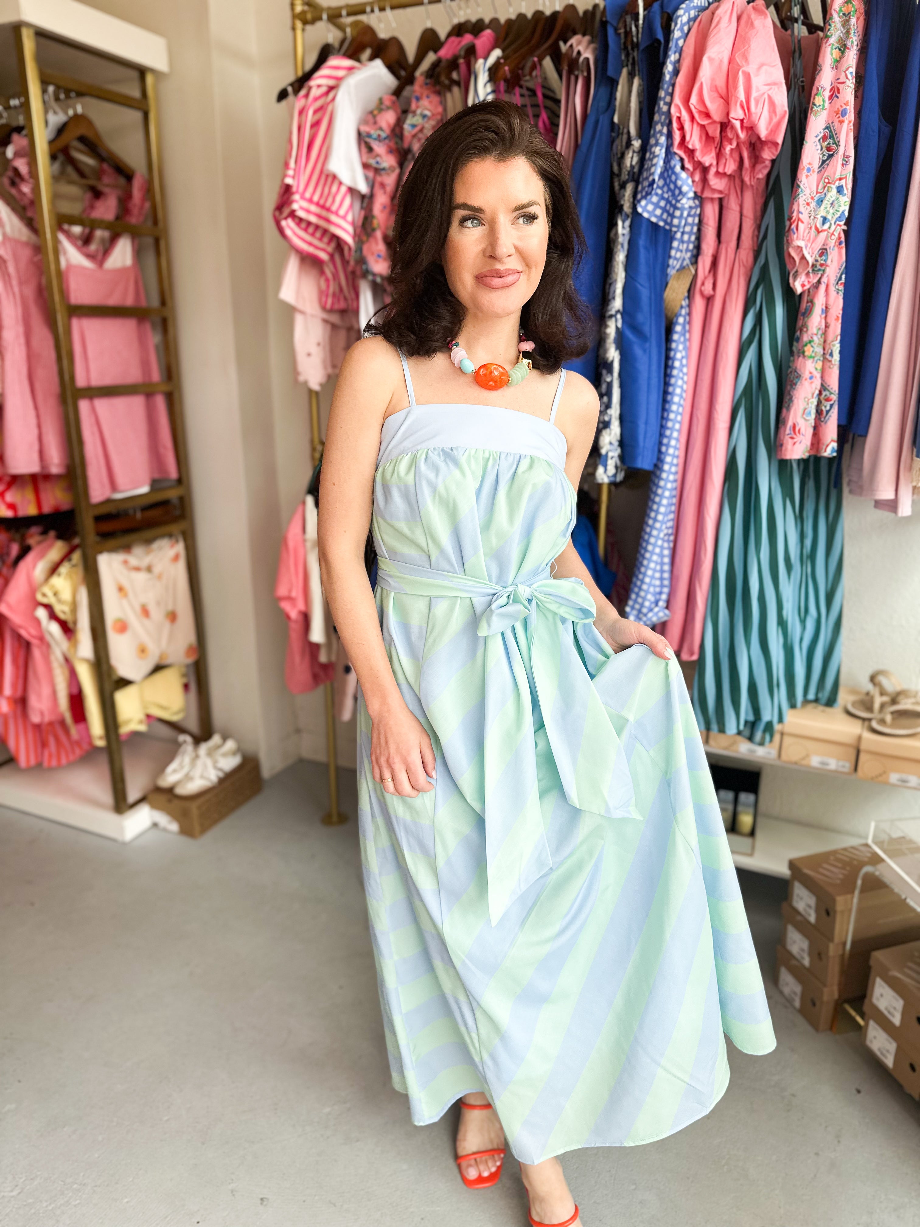 Diagonal Stripe Maxi Dress