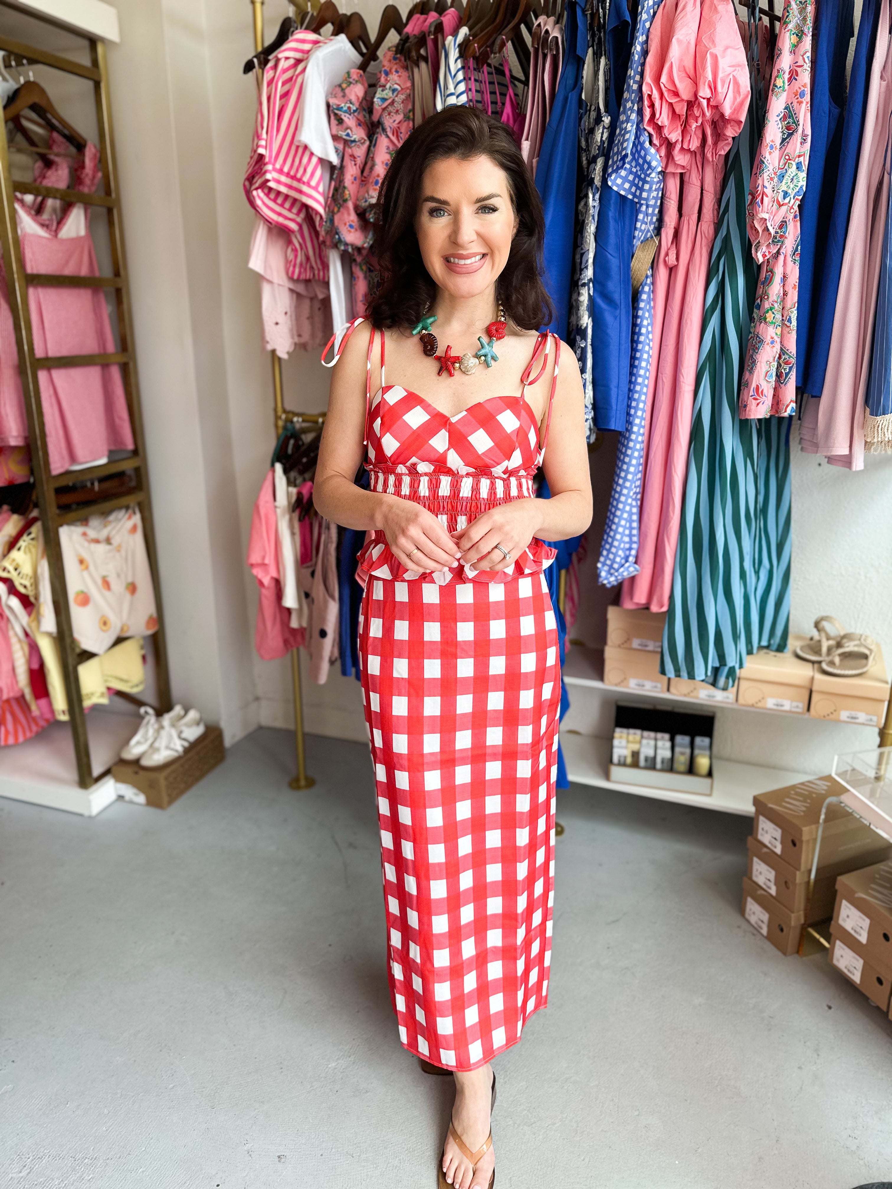 Red Gingham Top & Midi Skirt
