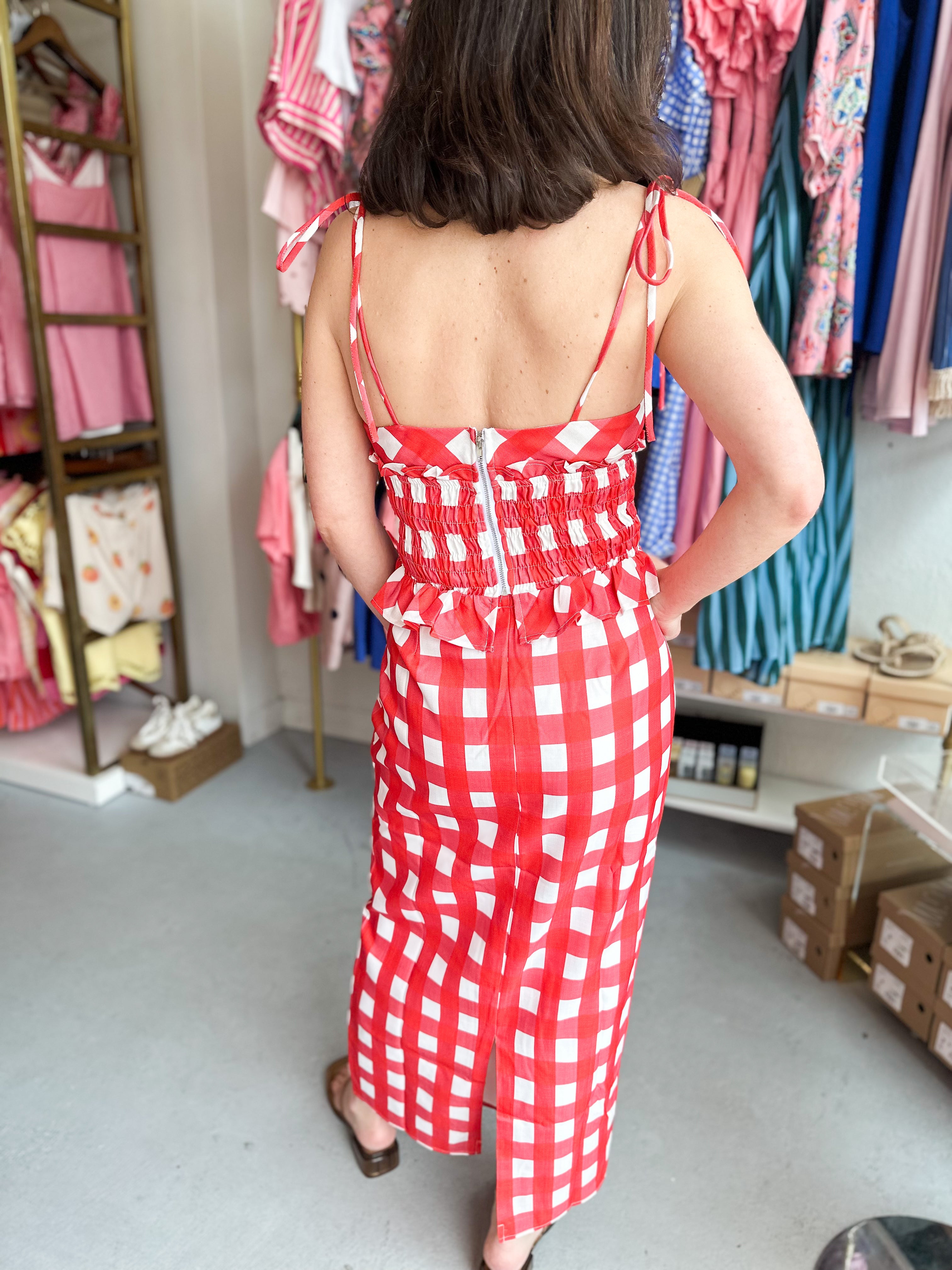 Red Gingham Top & Midi Skirt