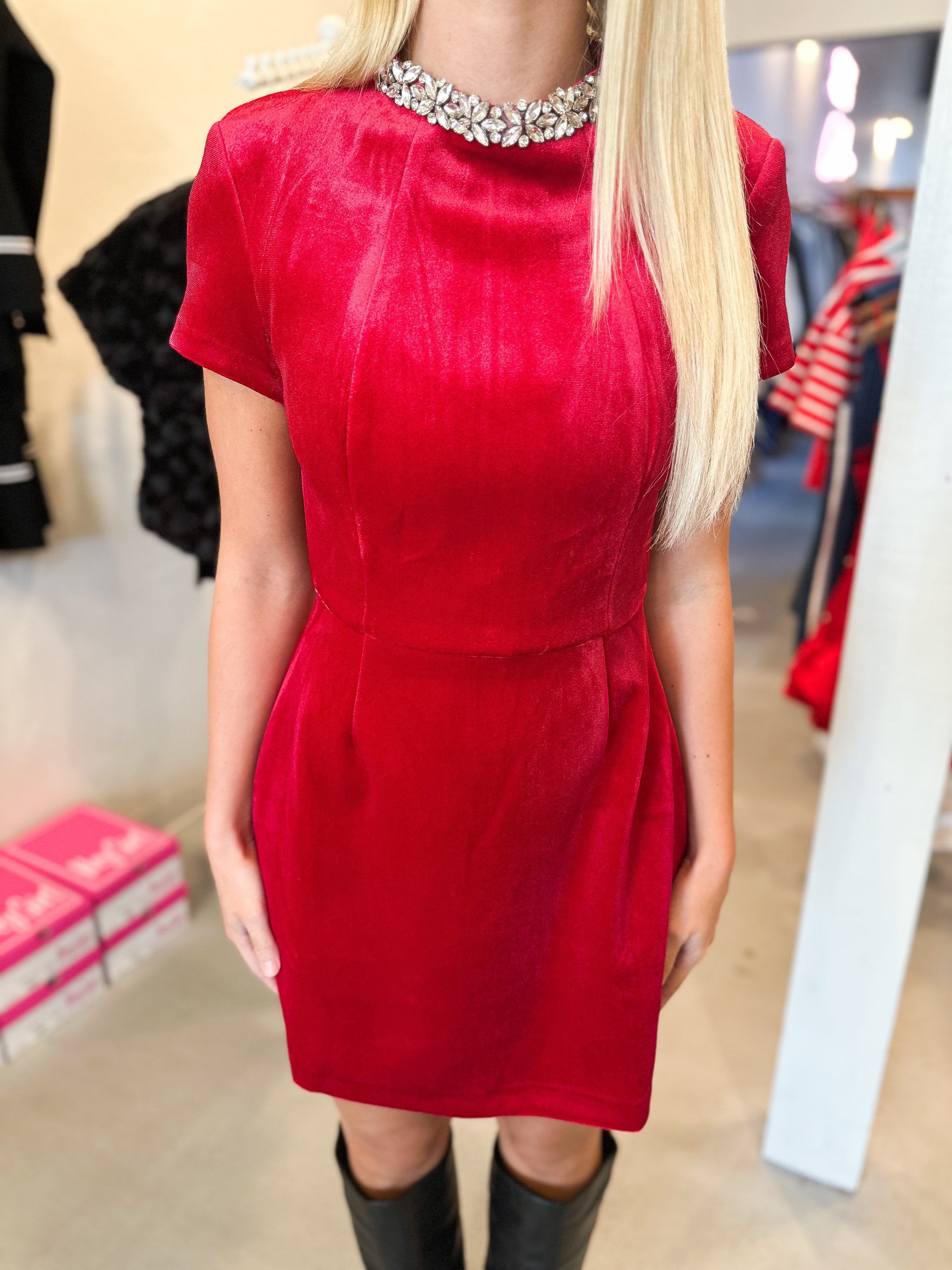 Rhinestone Velvet Mini Dress