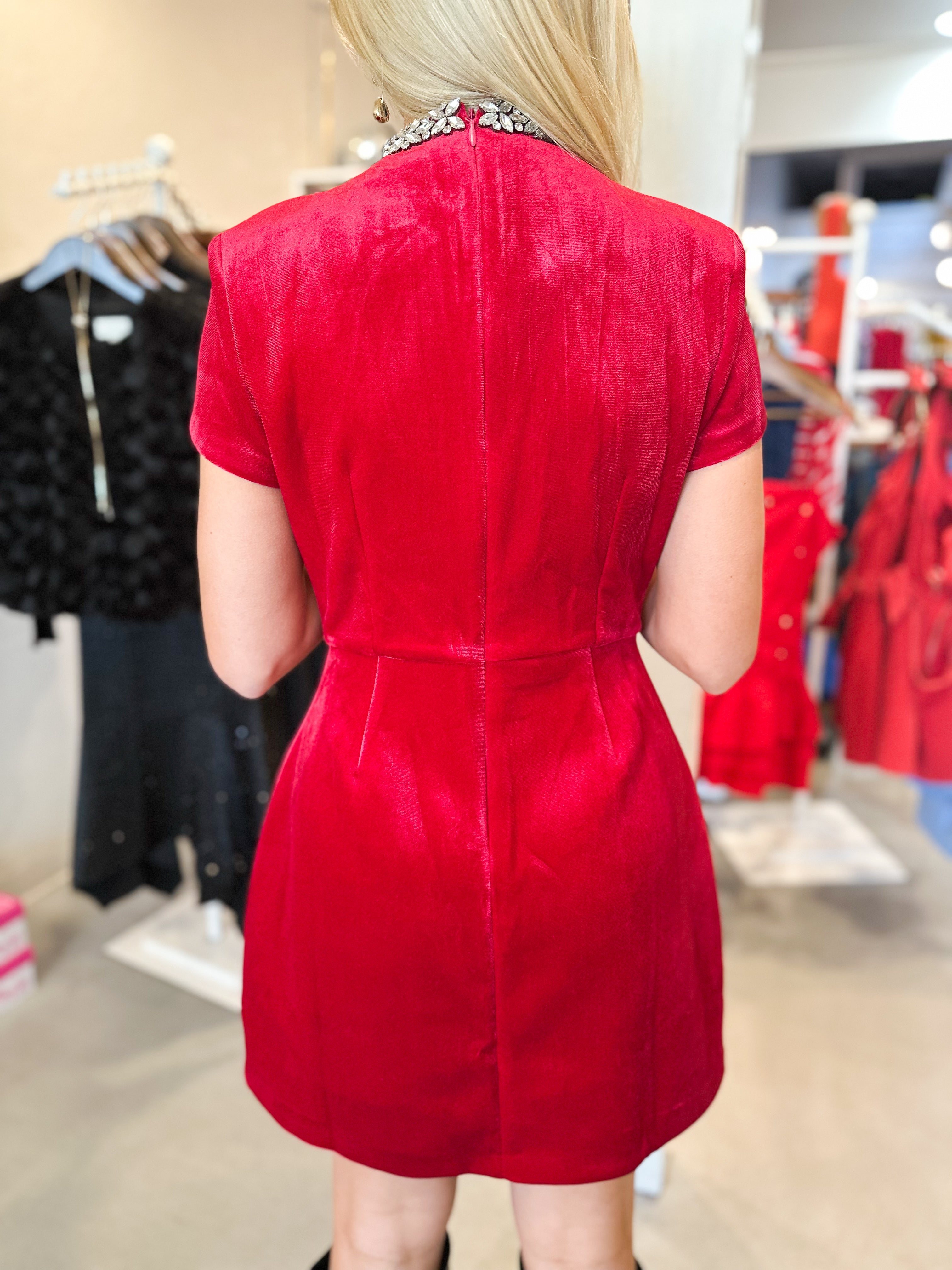 Rhinestone Velvet Mini Dress