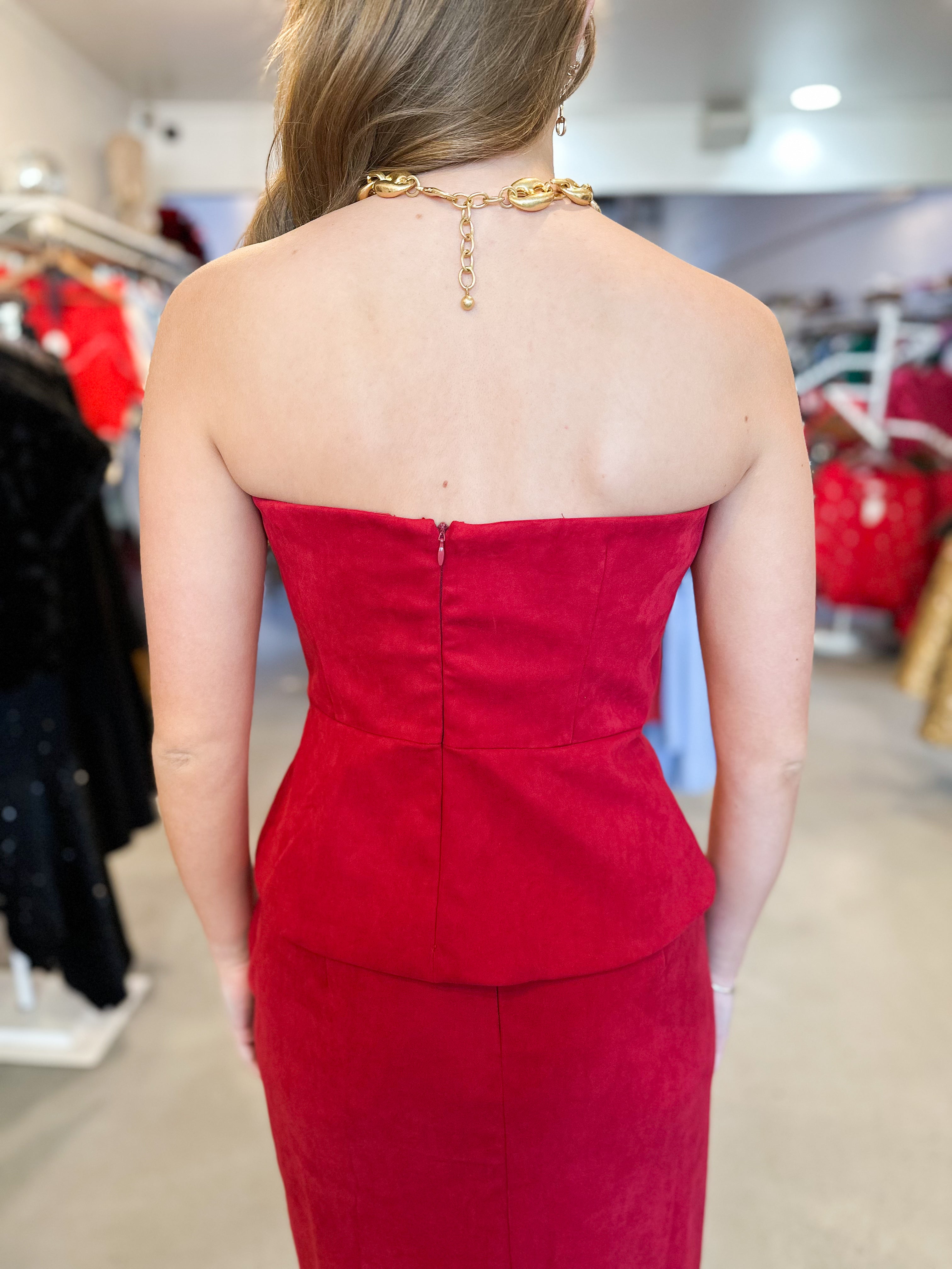 Red Sweetheart Peplum Top