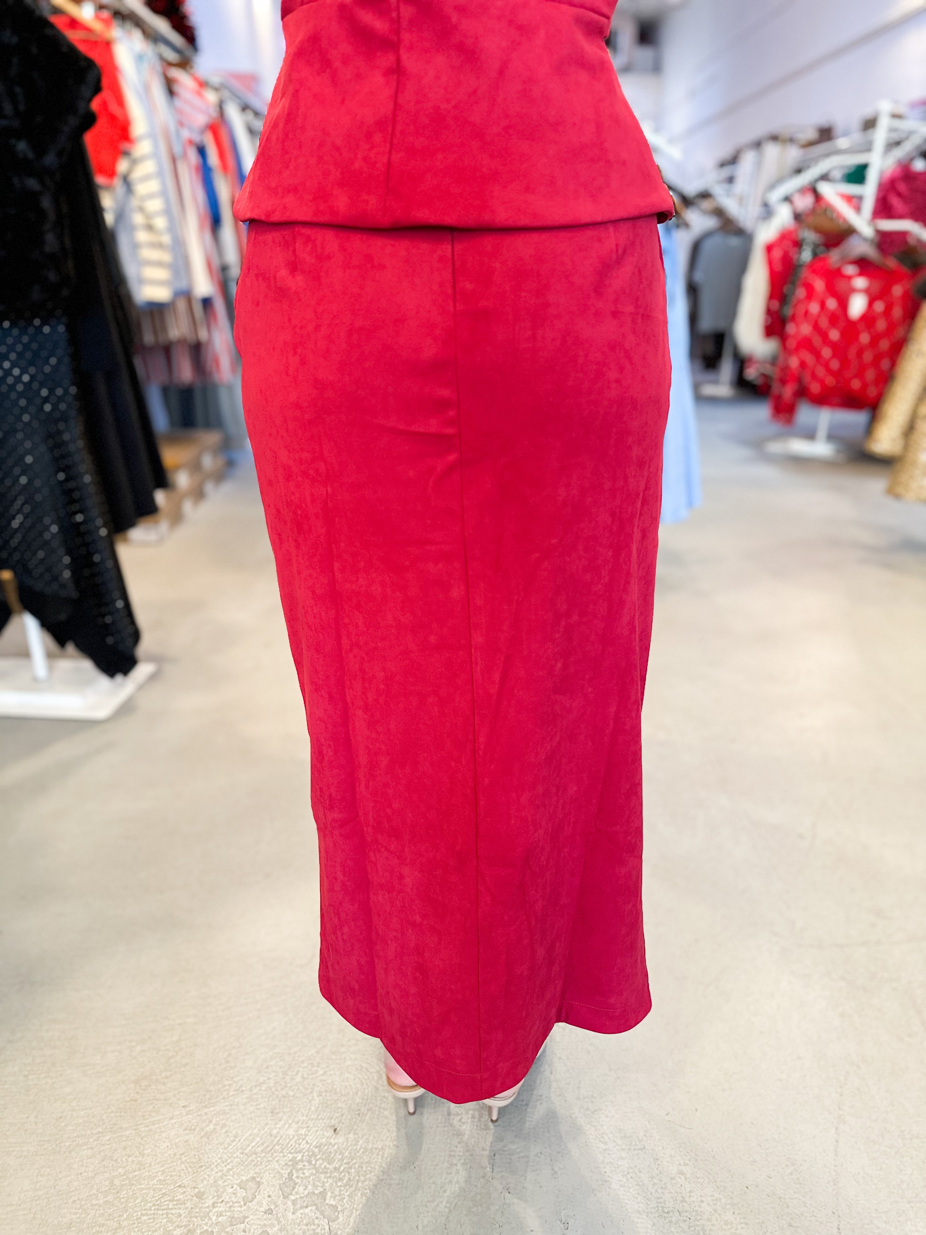 Red Midi Wrap Skirt