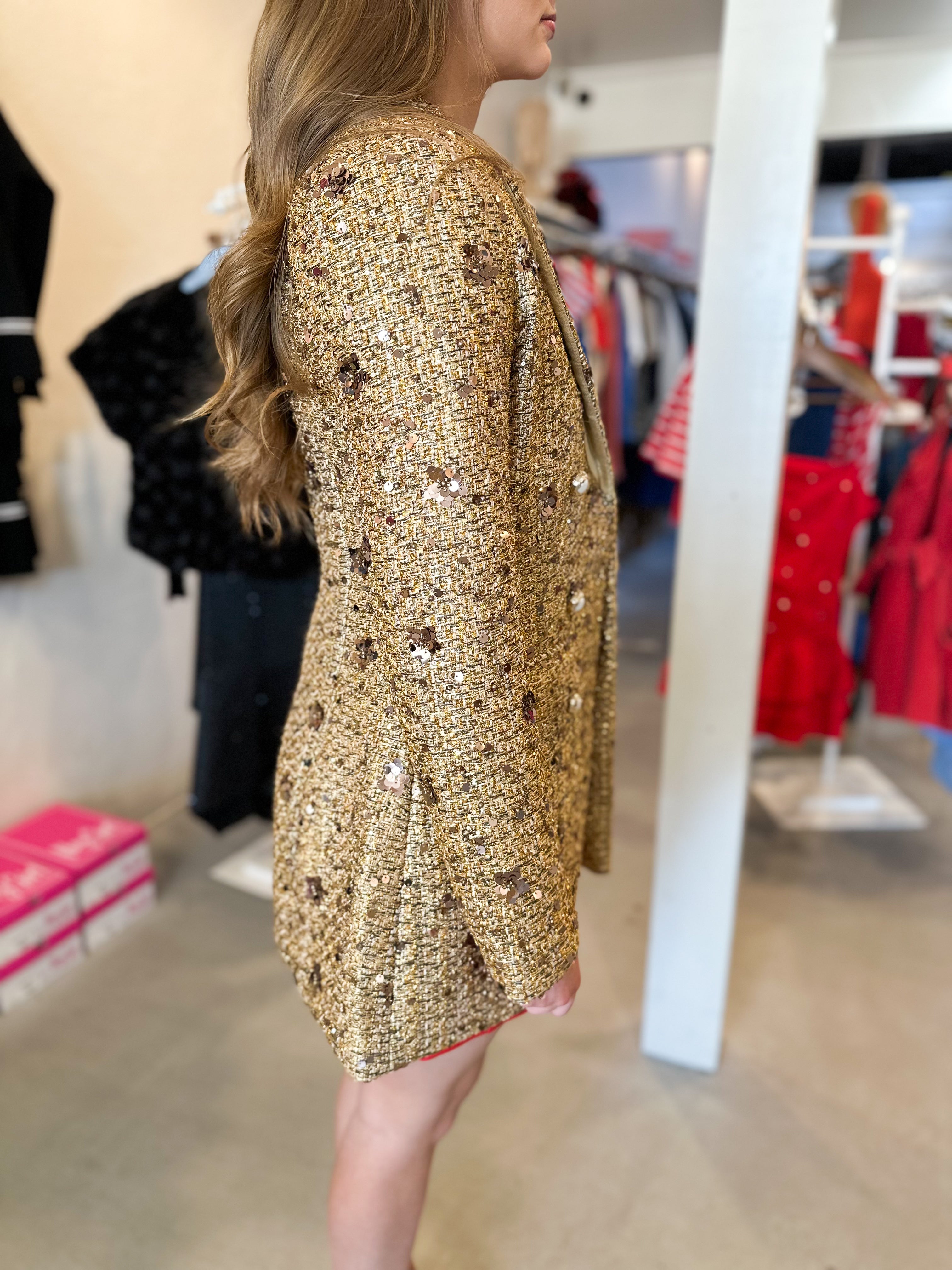 Gold Sequin Tweed Jacket Dress