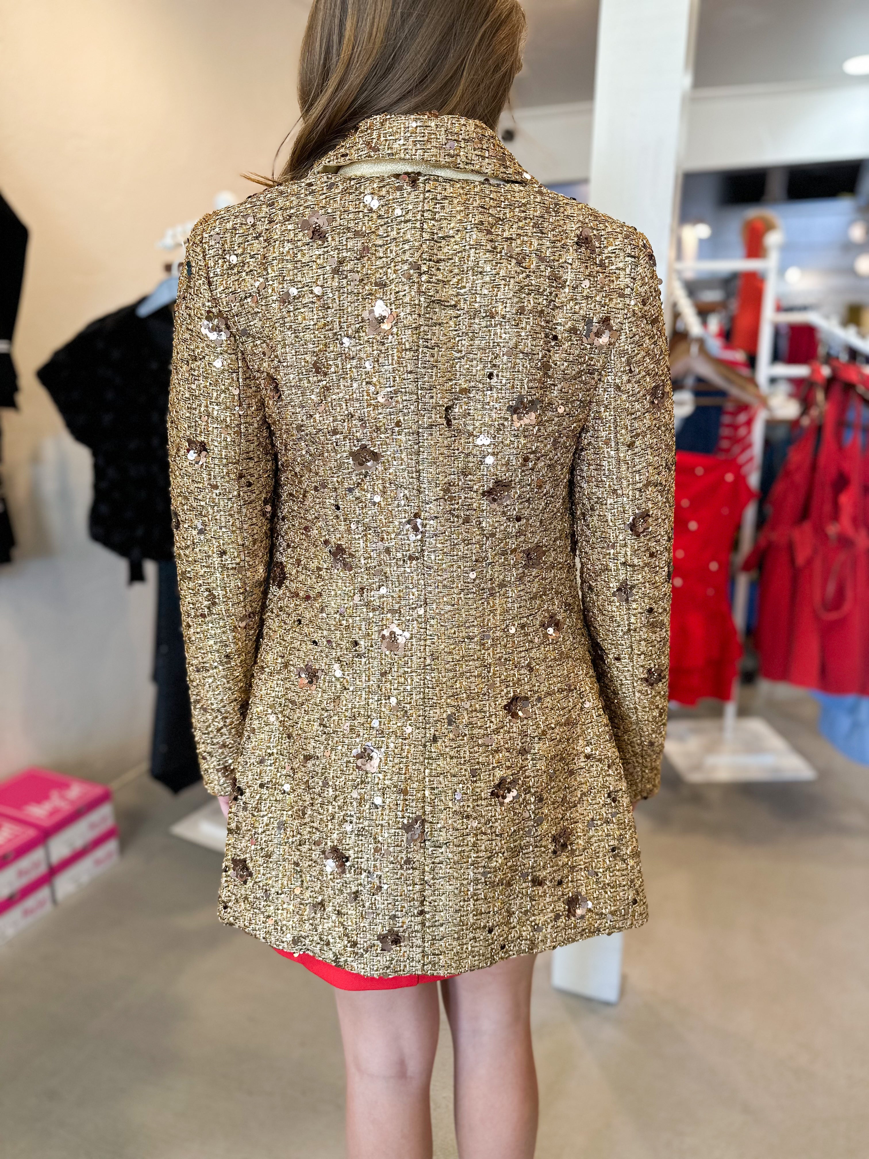 Gold Sequin Tweed Jacket Dress