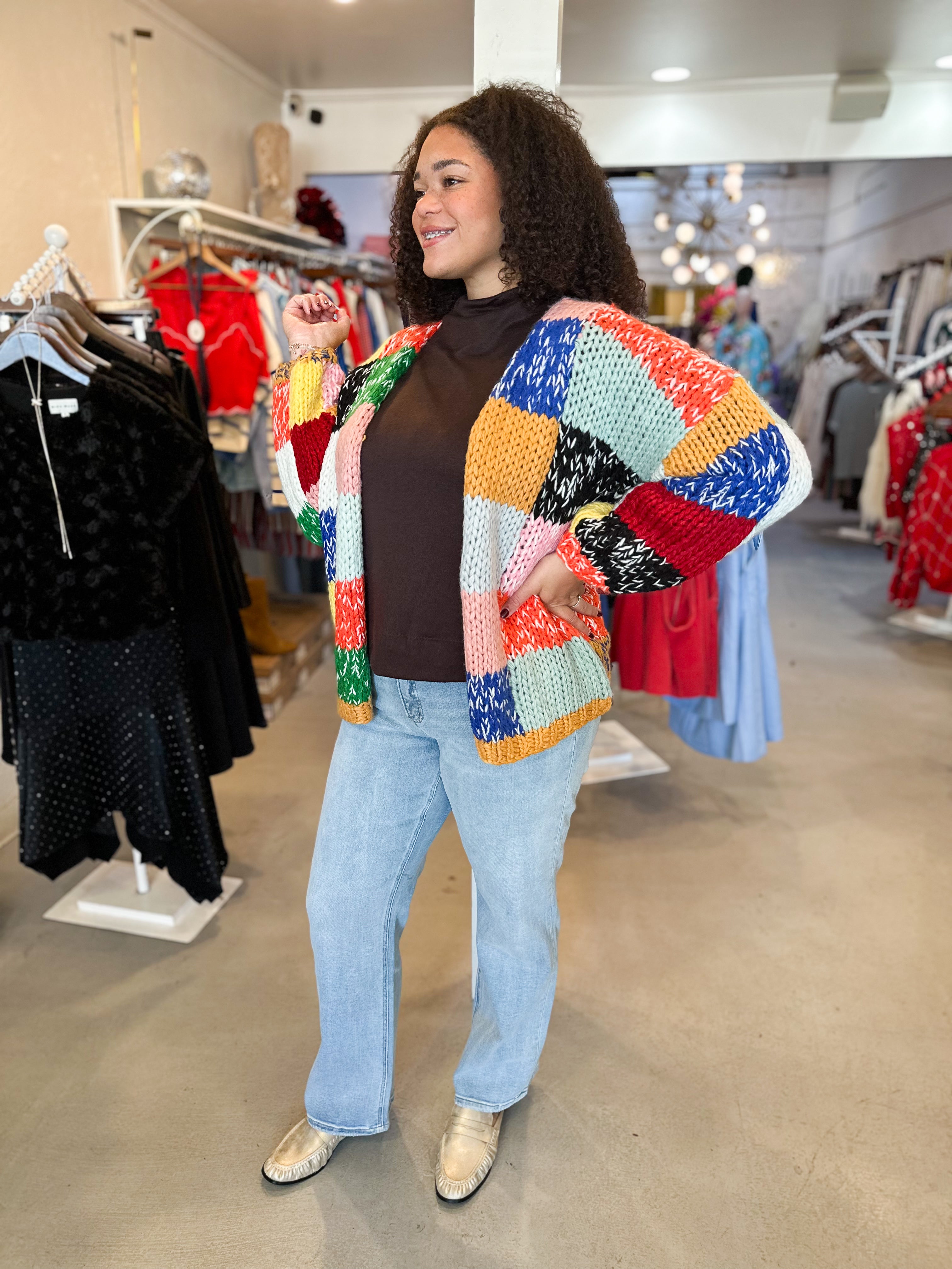 Plus Size Color Block Cardigan