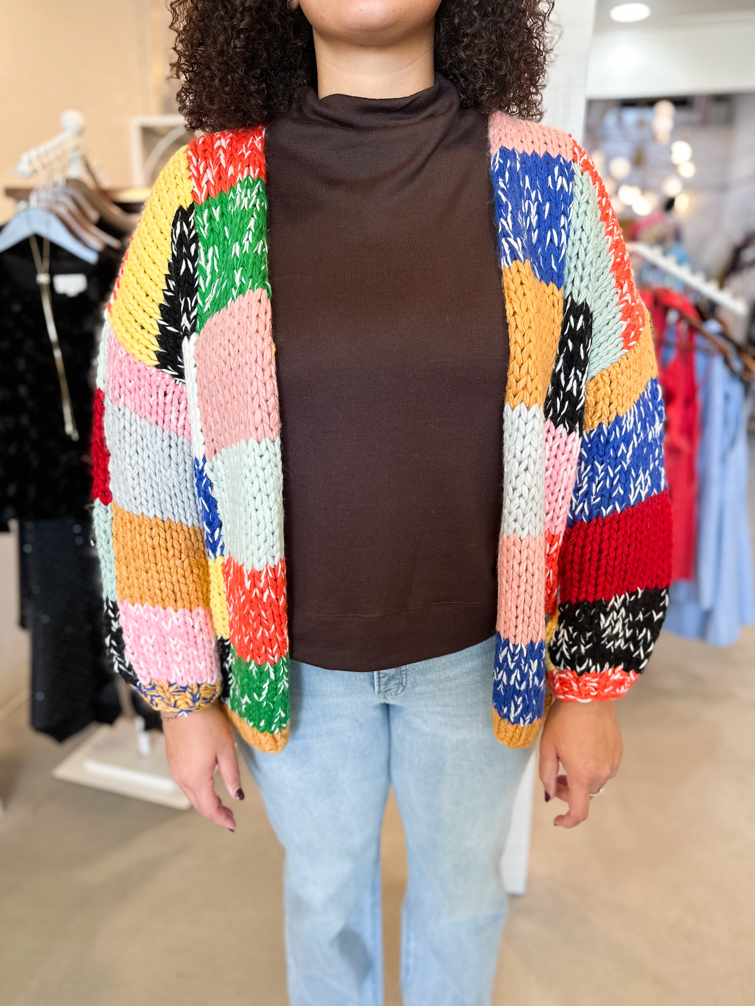 Plus Size Color Block Cardigan