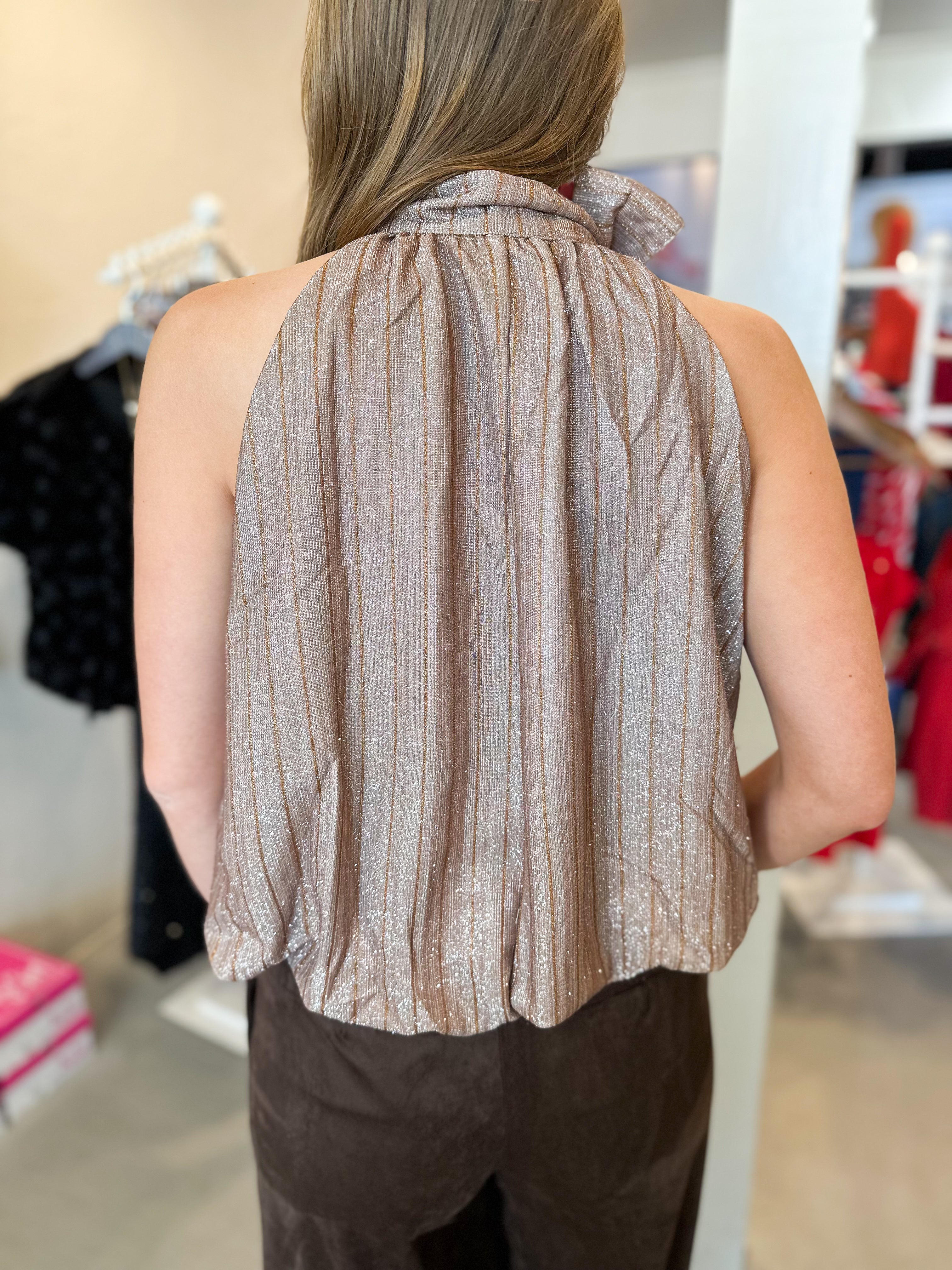 Shimmer Bubble Hem Stripe Top