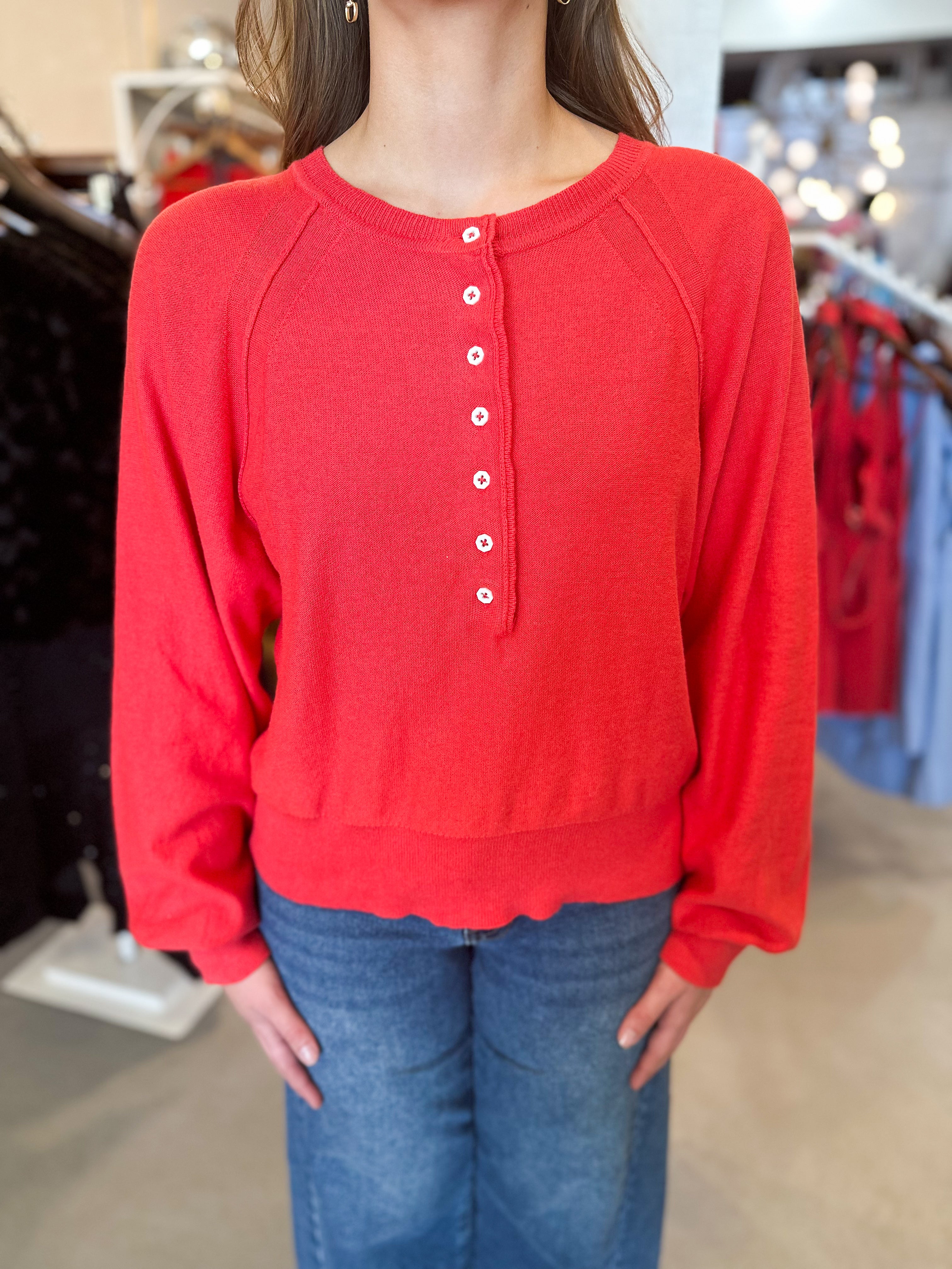 Red Thermal Long Sleeve Tee
