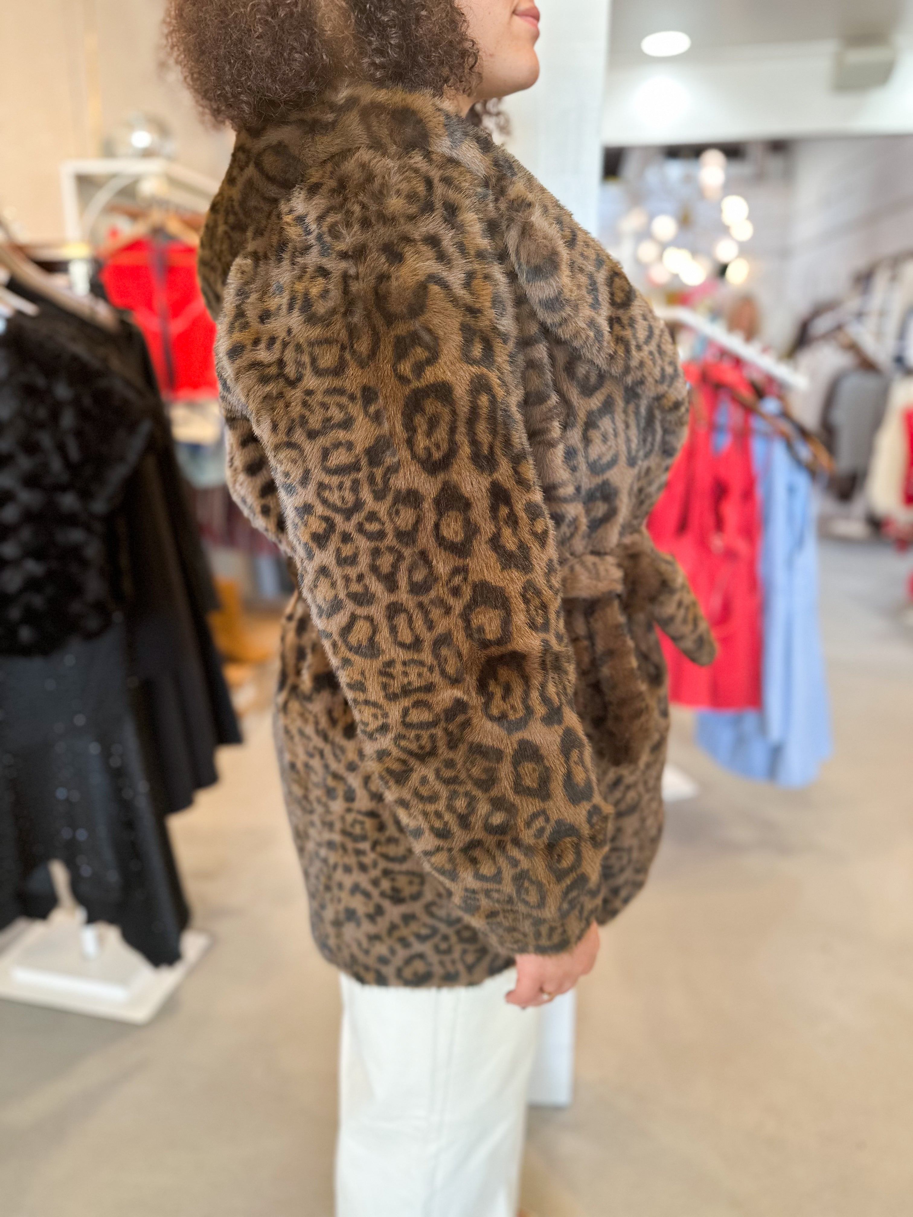 Plus Size Faux Fur Leopard Hooded Jacket