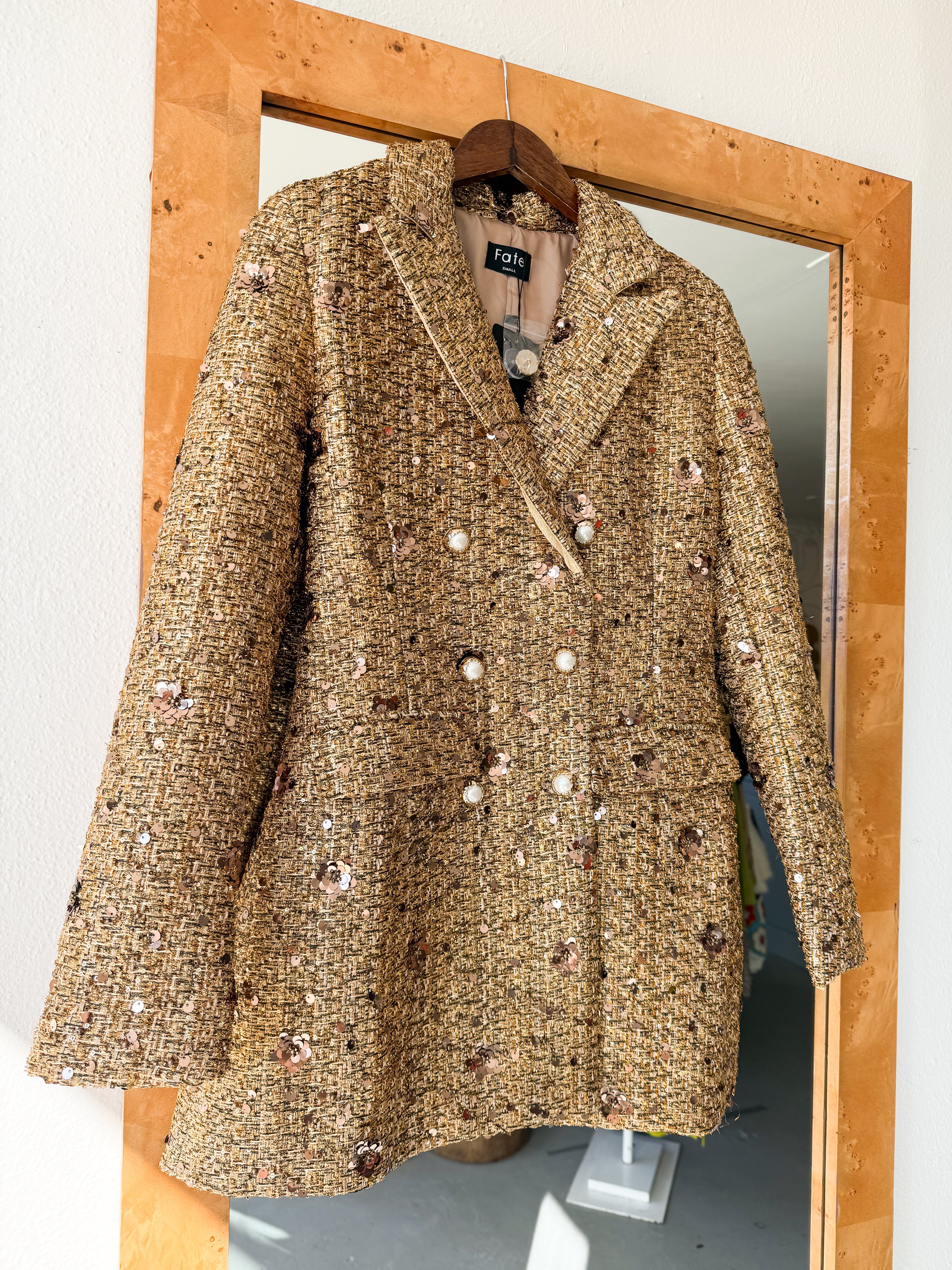 Gold Sequin Tweed Dress