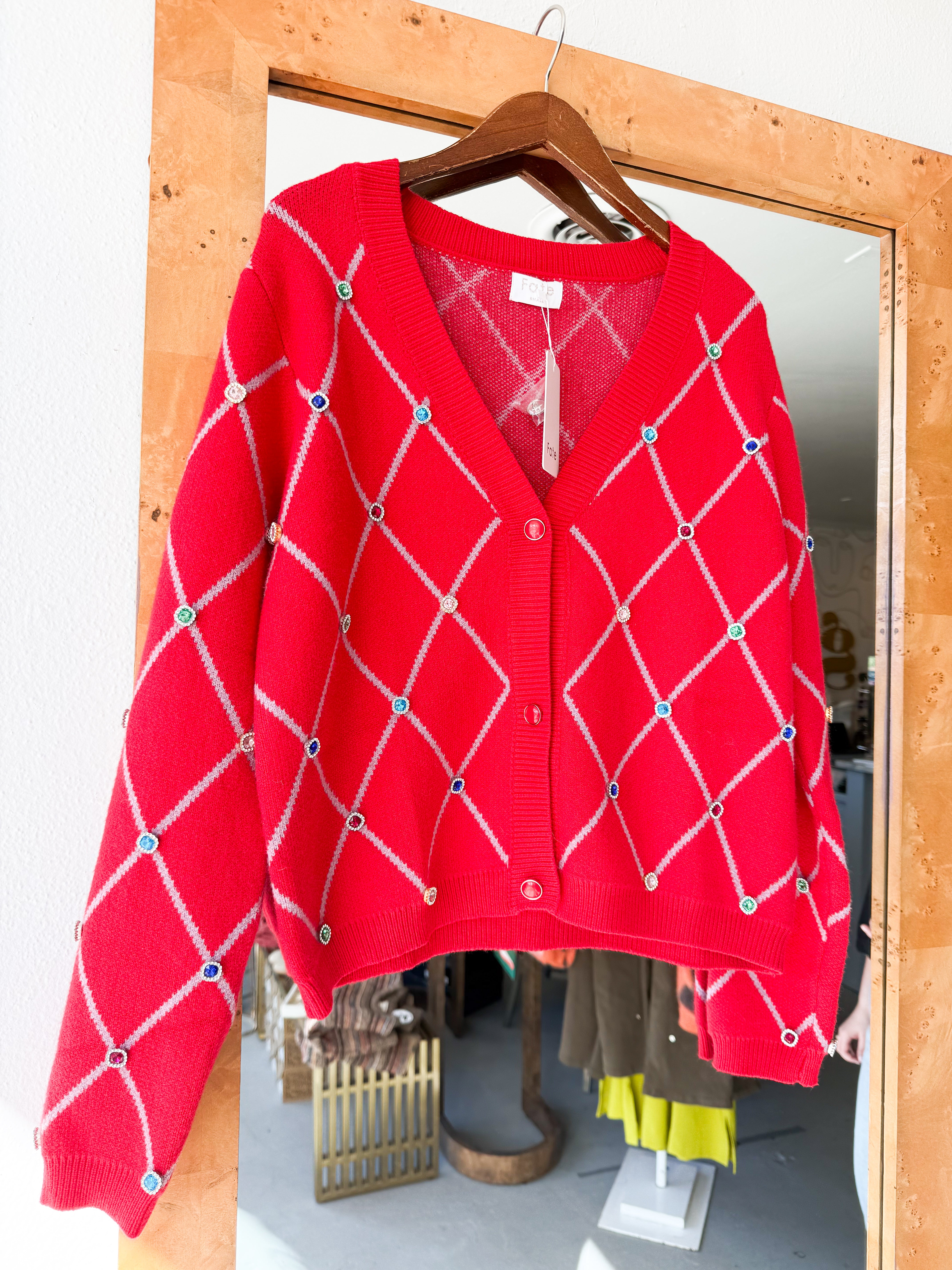 Argyle Jewel Embellished Cardigan