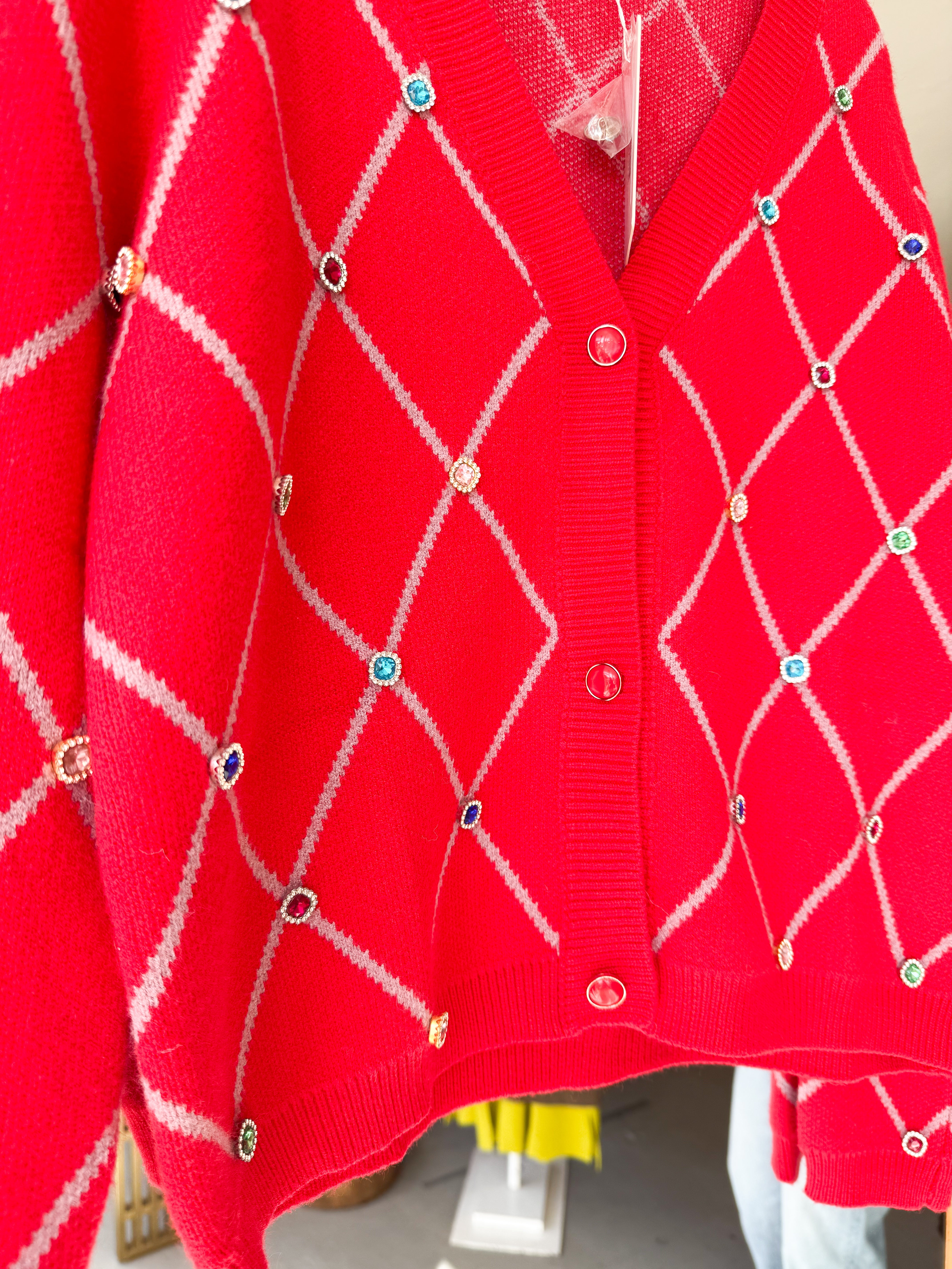 Argyle Jewel Embellished Cardigan