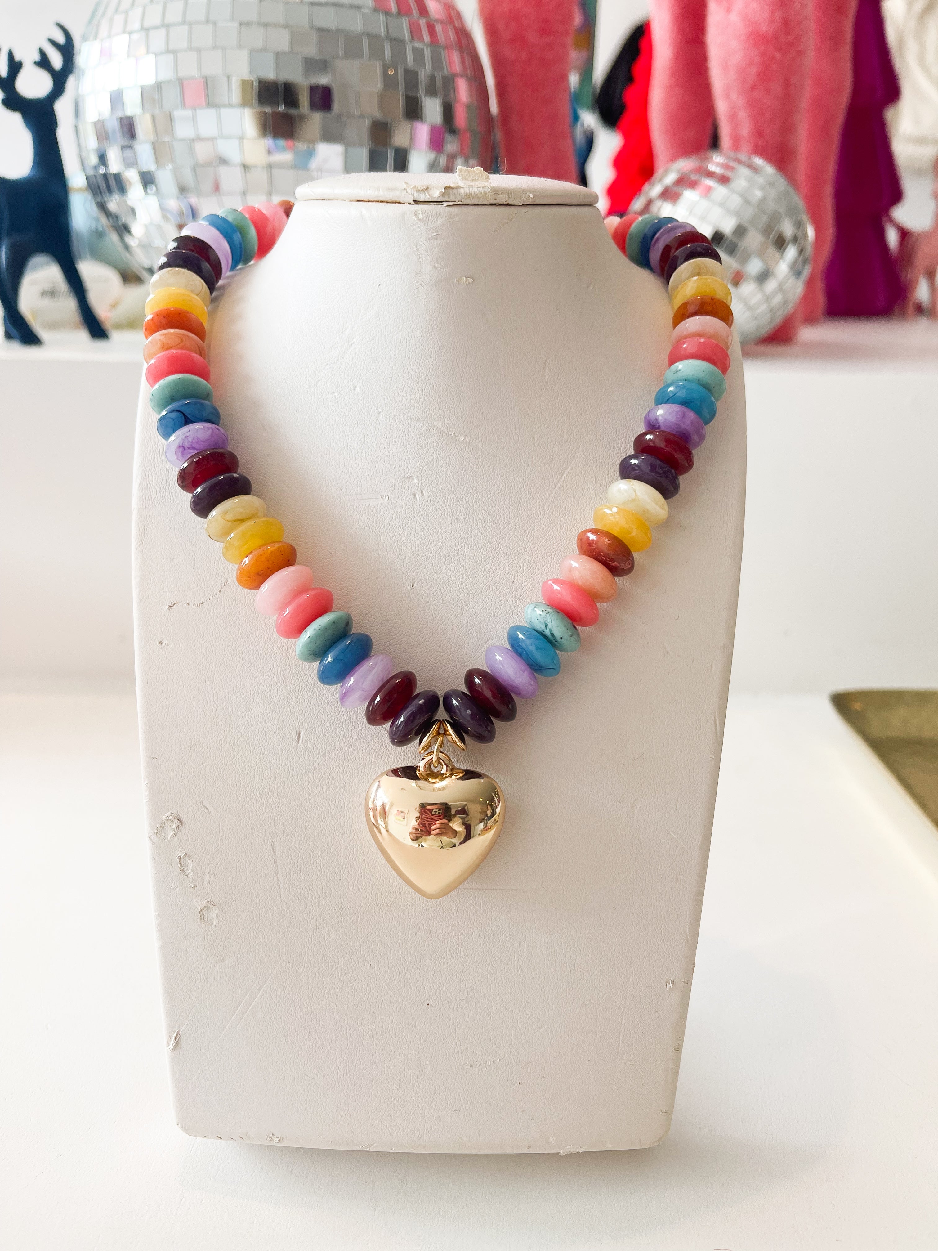 Beaded Puffy Heart Necklace