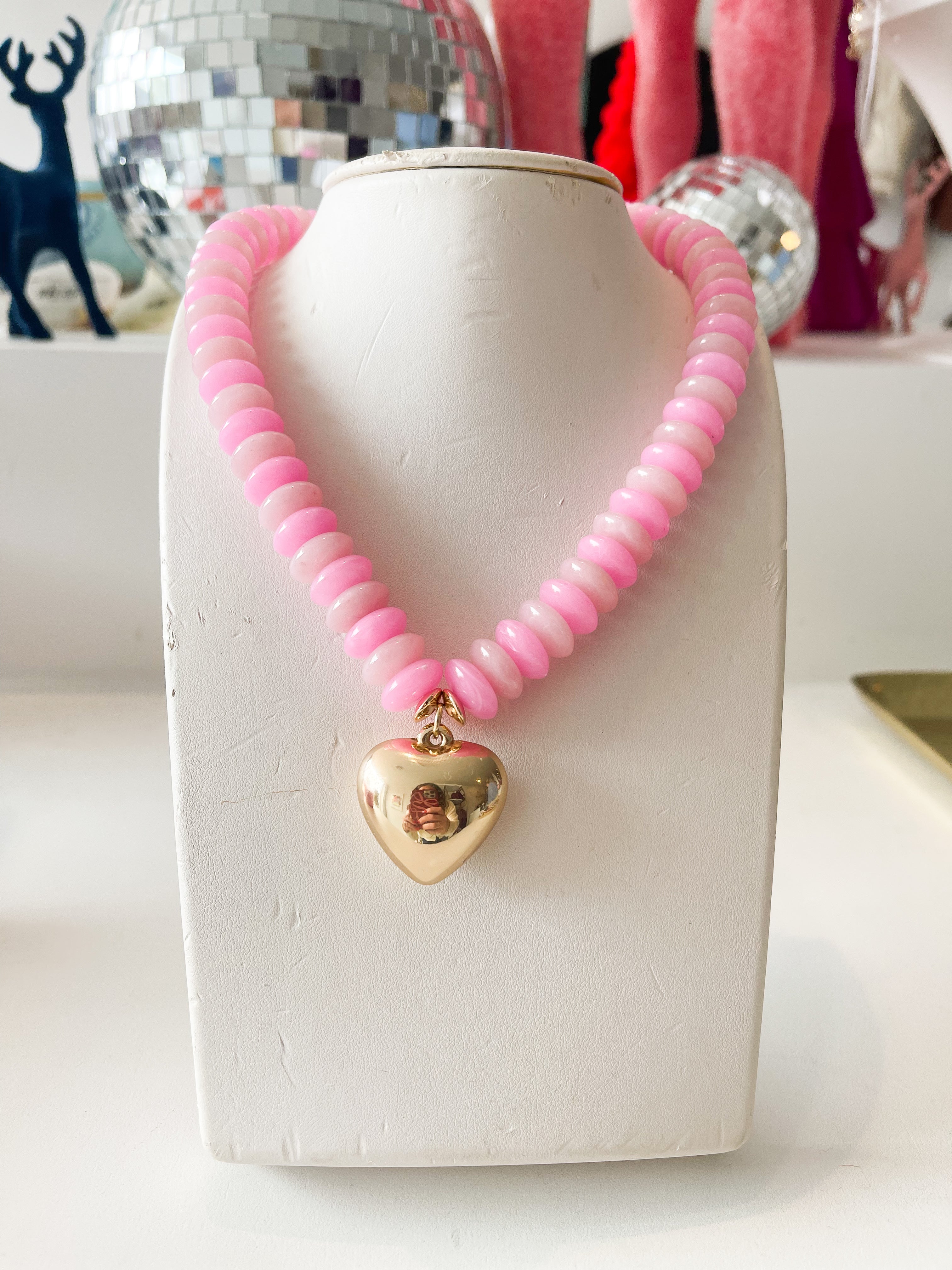 Beaded Puffy Heart Necklace