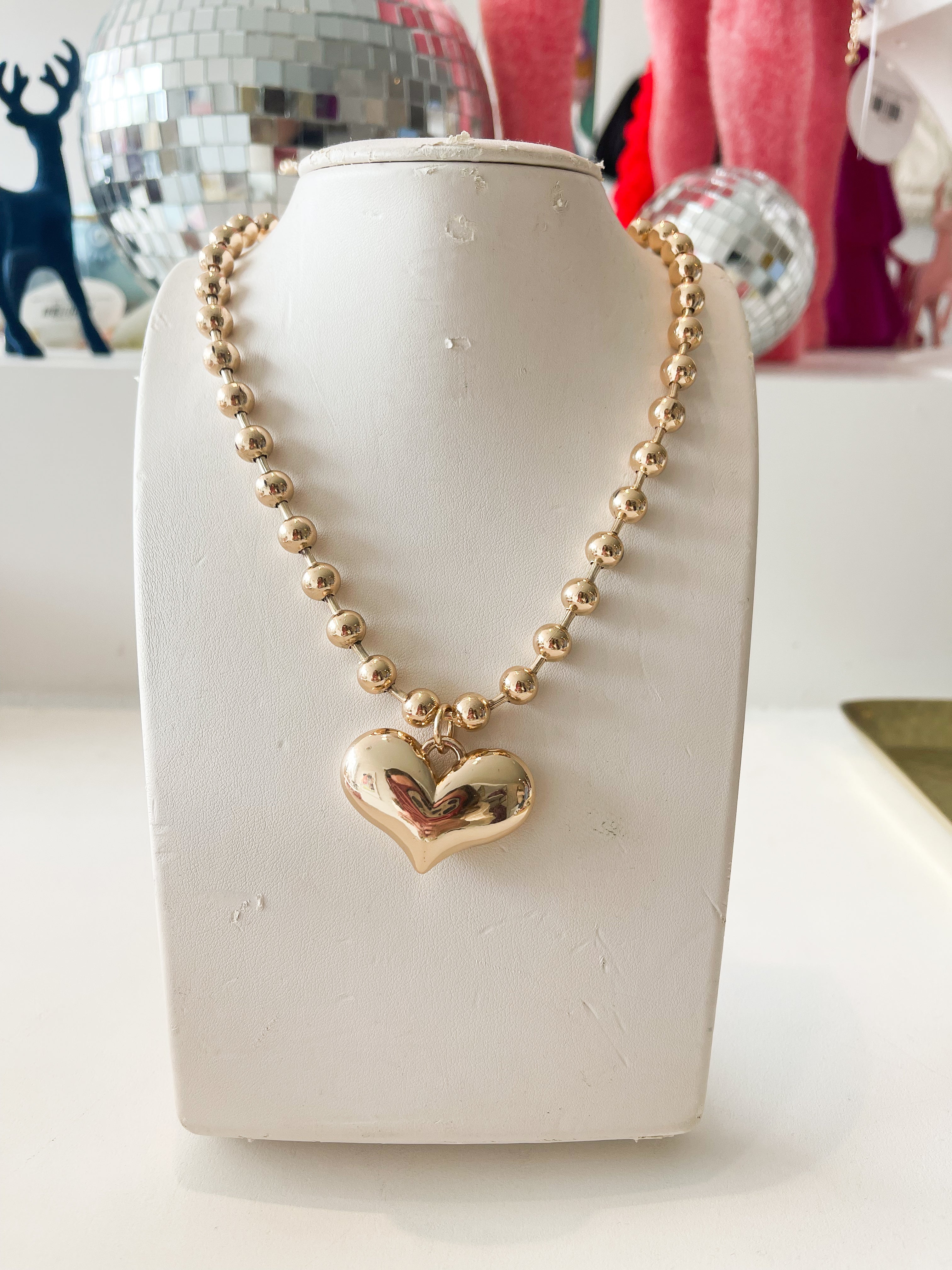 Gold Puffy Heart Necklace