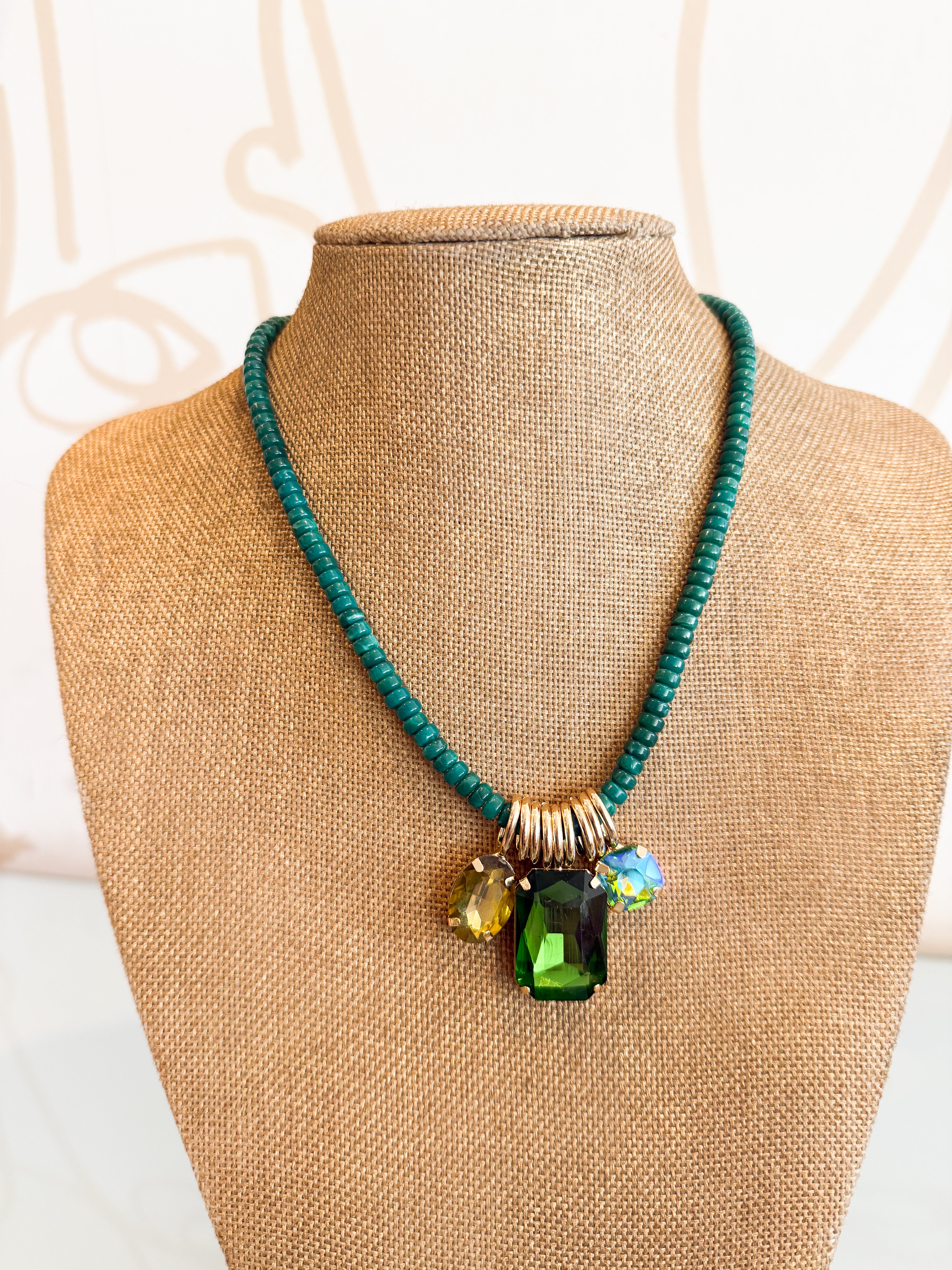 Beaded Rhinestone Pendant Necklace