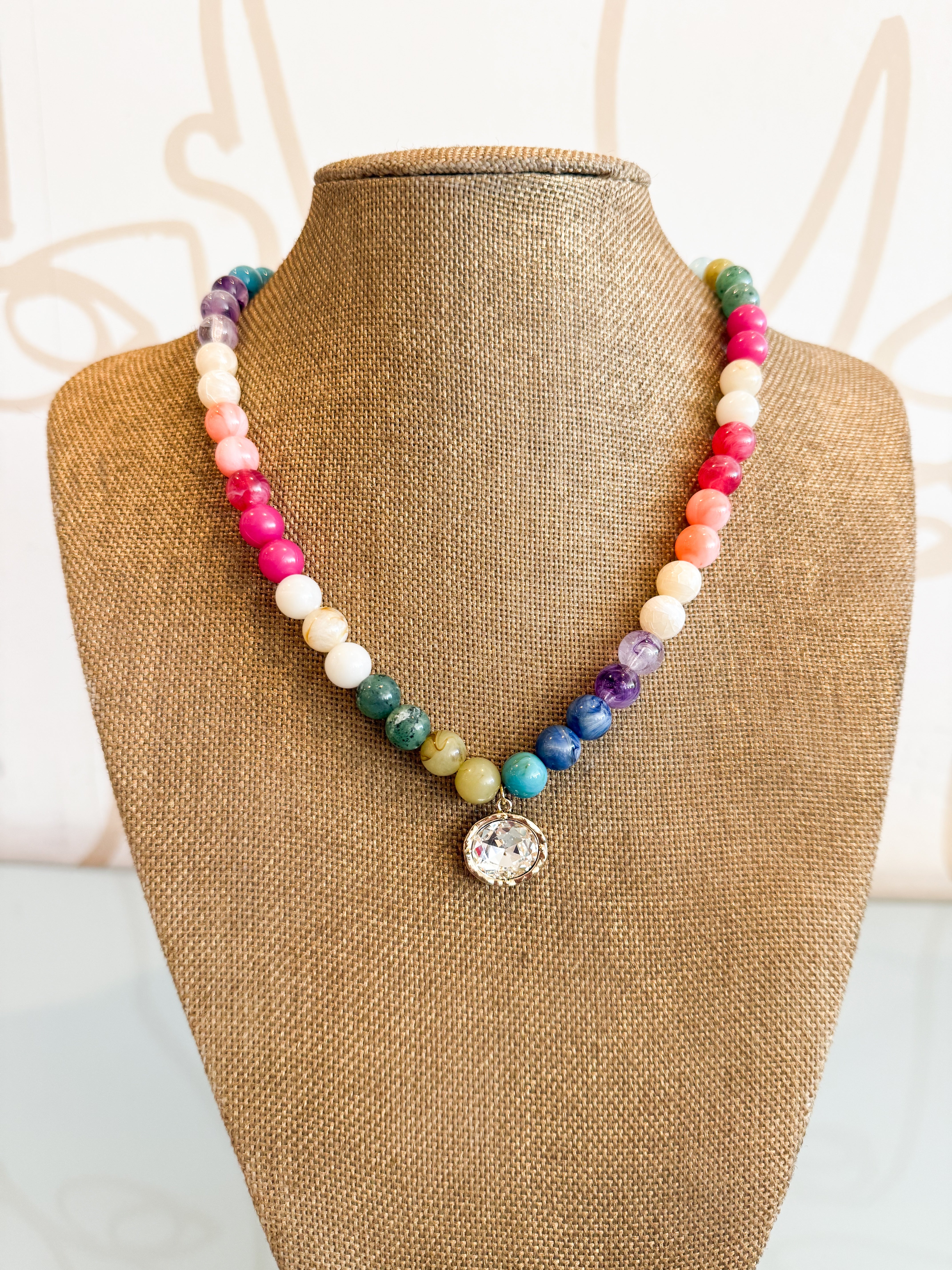 Marble Bead & Oval Stone Necklace