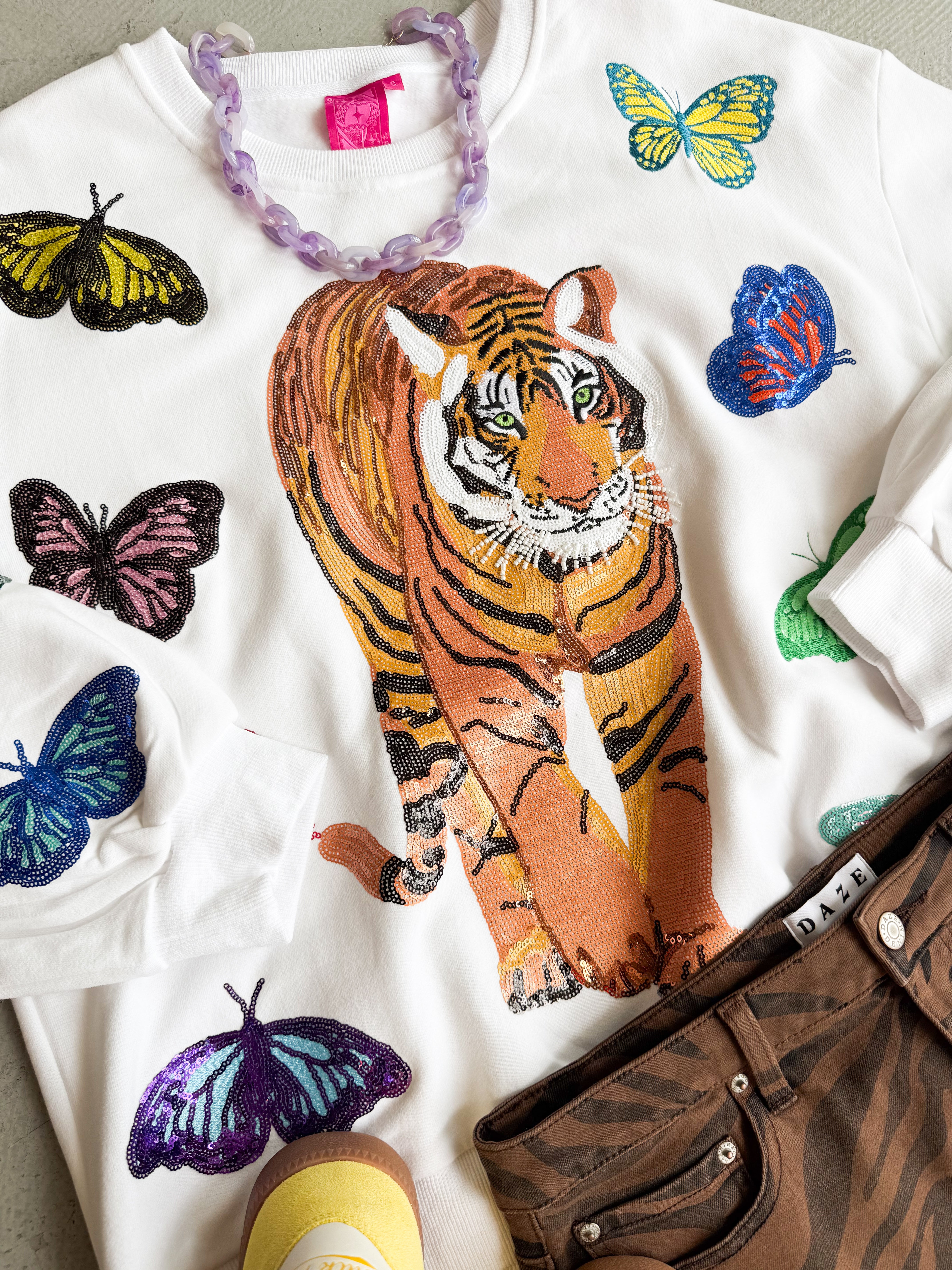 Queen of Sparkles Multi Butterfly Tiger Sweatshirt