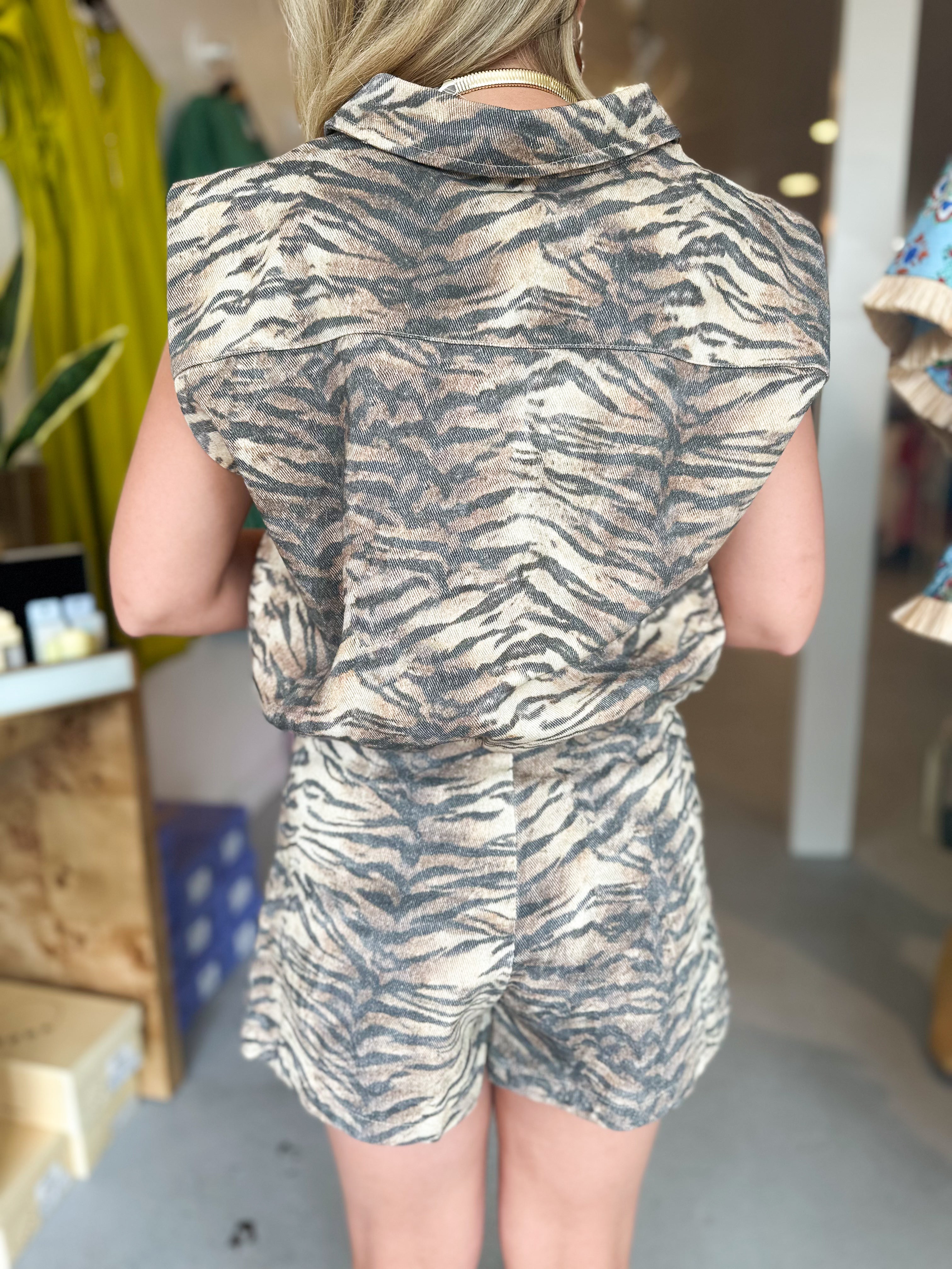 Tiger Print Denim Vest
