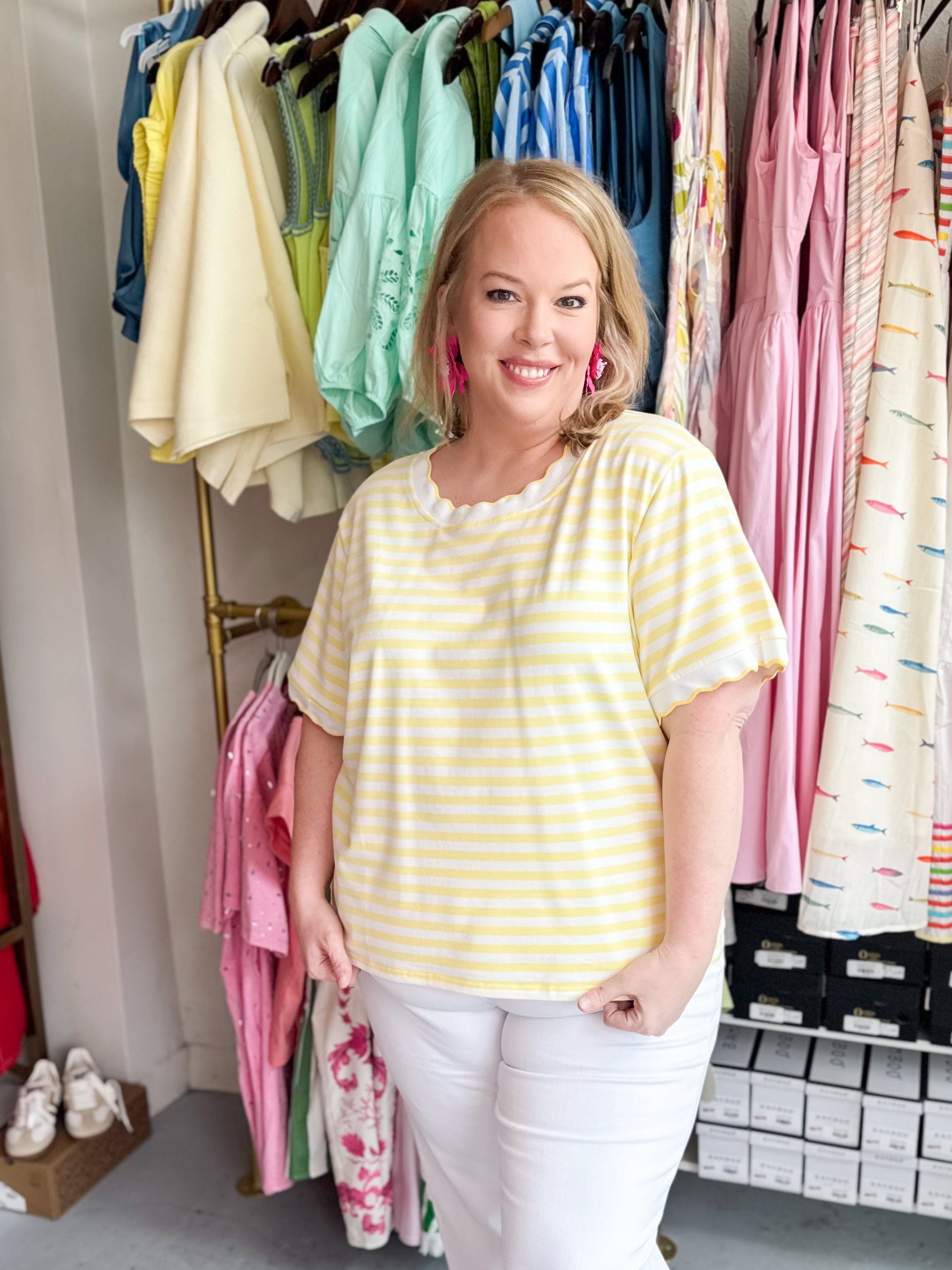 Plus Striped Scalloped Knit Tee