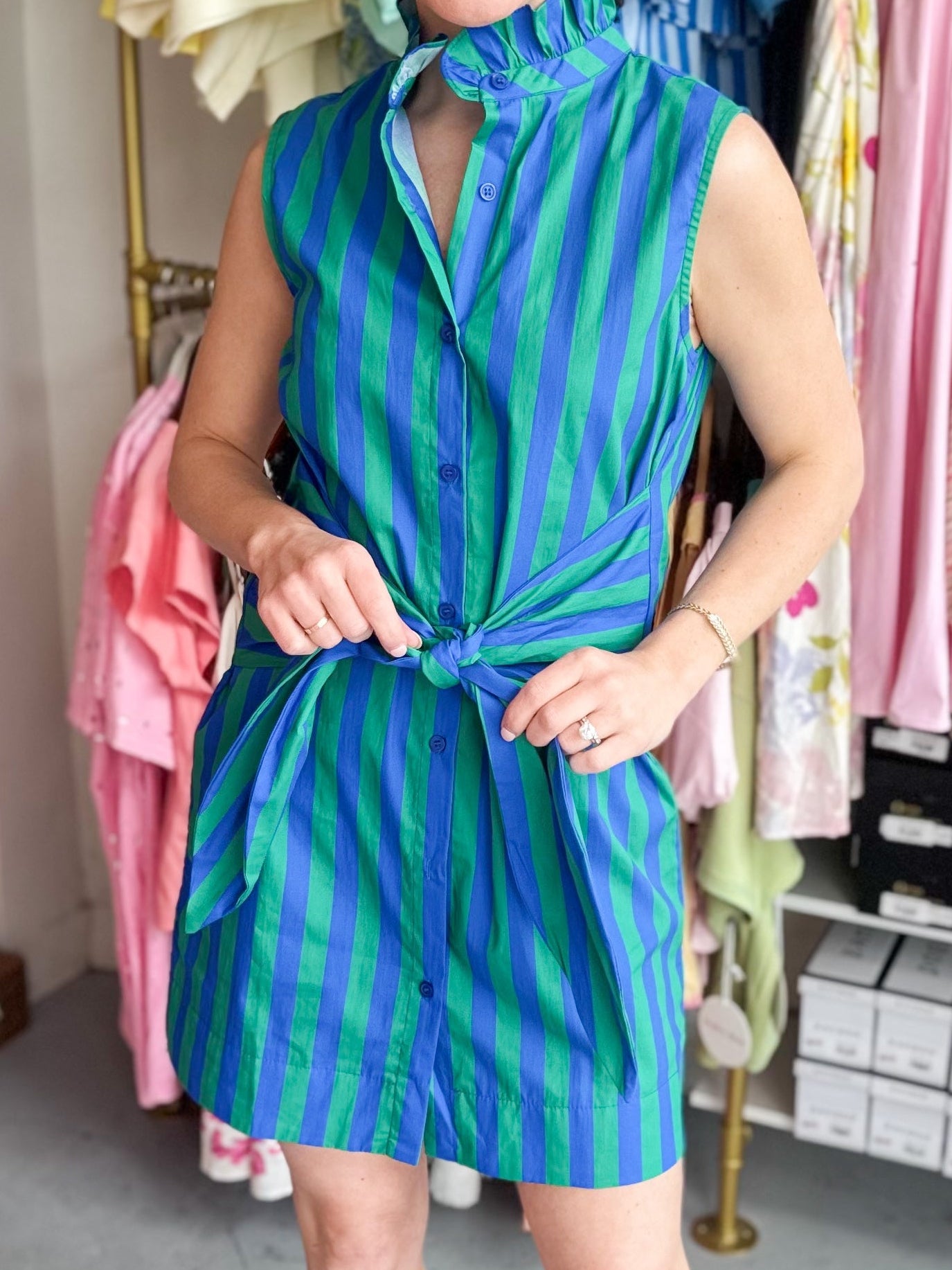 Ruffle Neck Stripe Mini