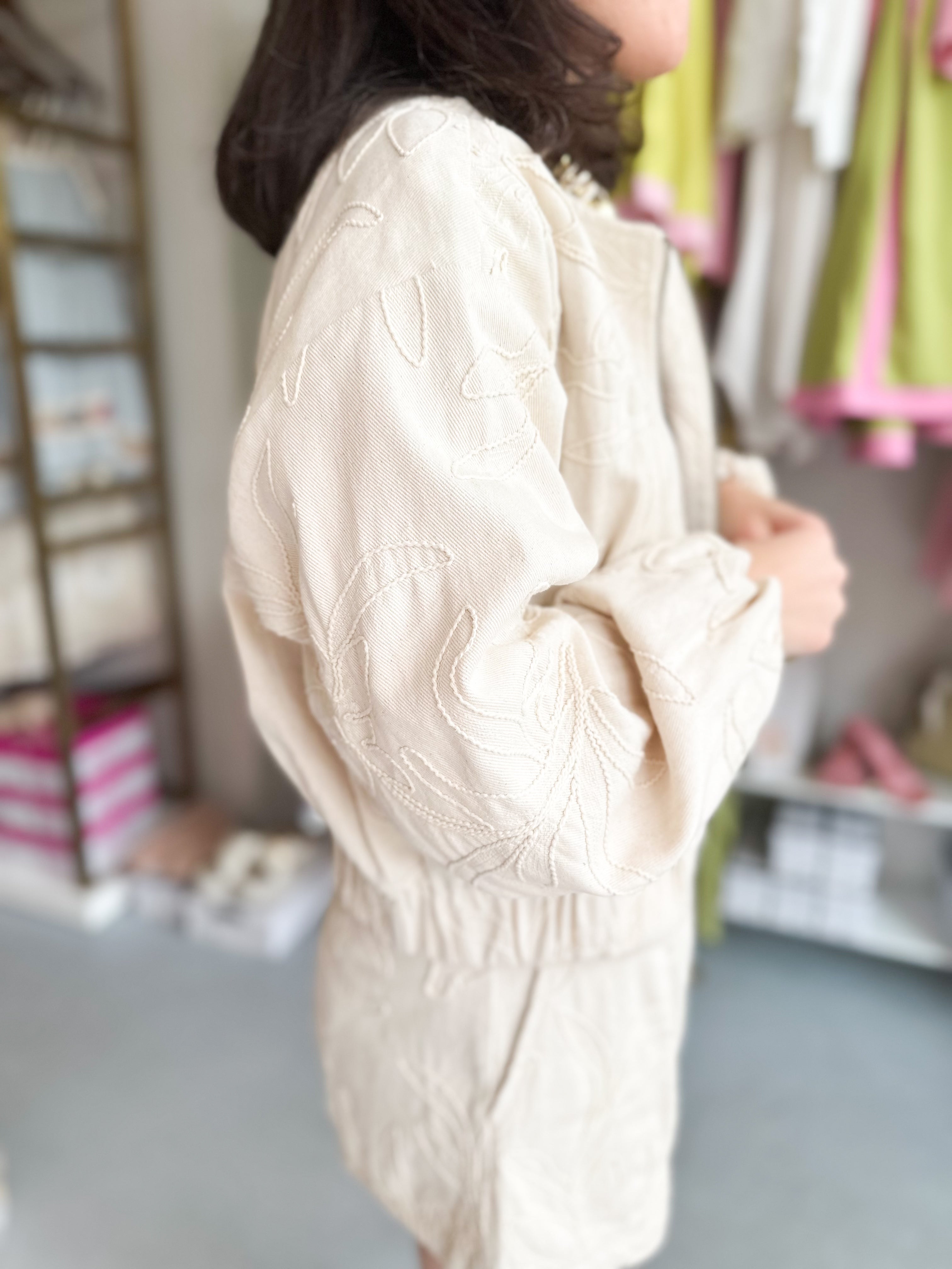 Floral Jacquard Zip Up Jacket